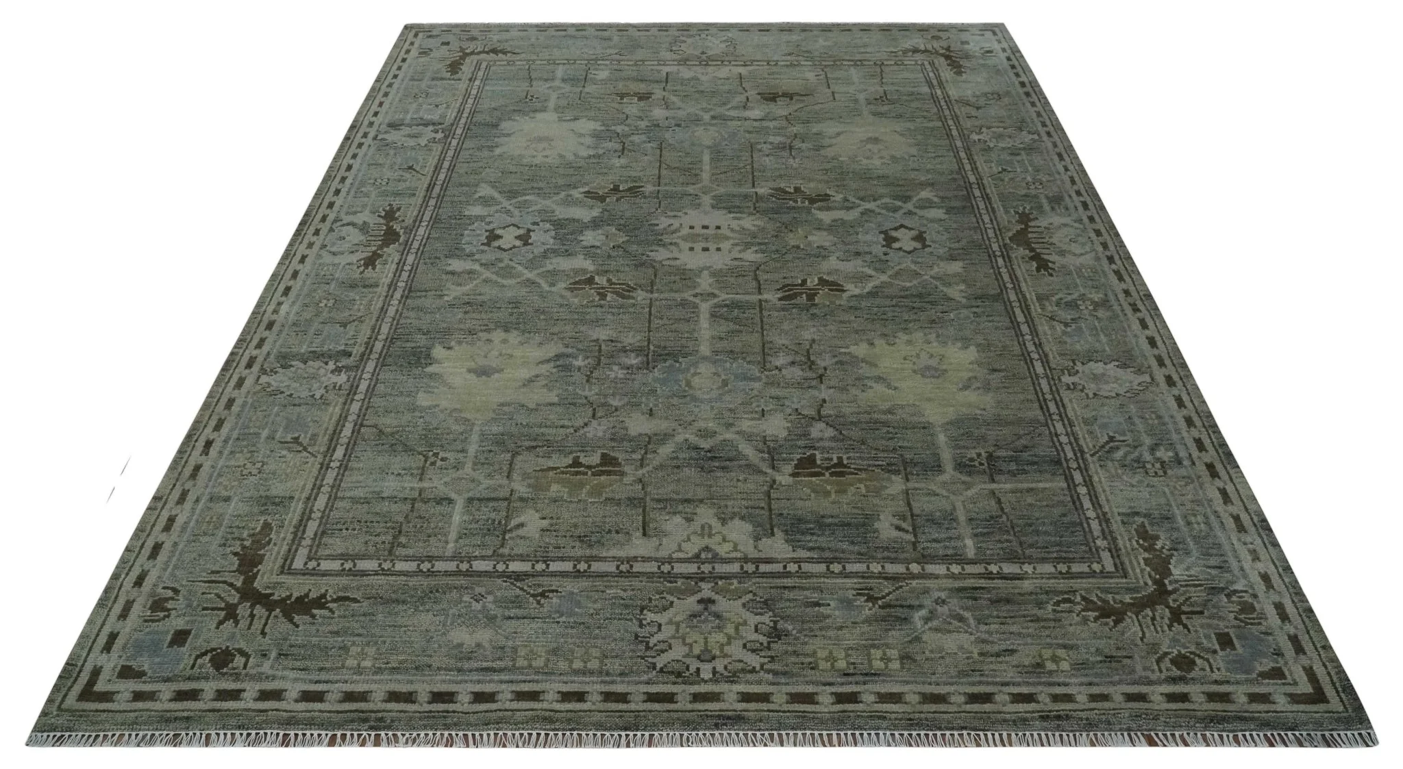 Custom Made Hand Knotted Gray and Brown Oriental Oushak Multi Size Traditional Wool Areaa Rug - Image 10