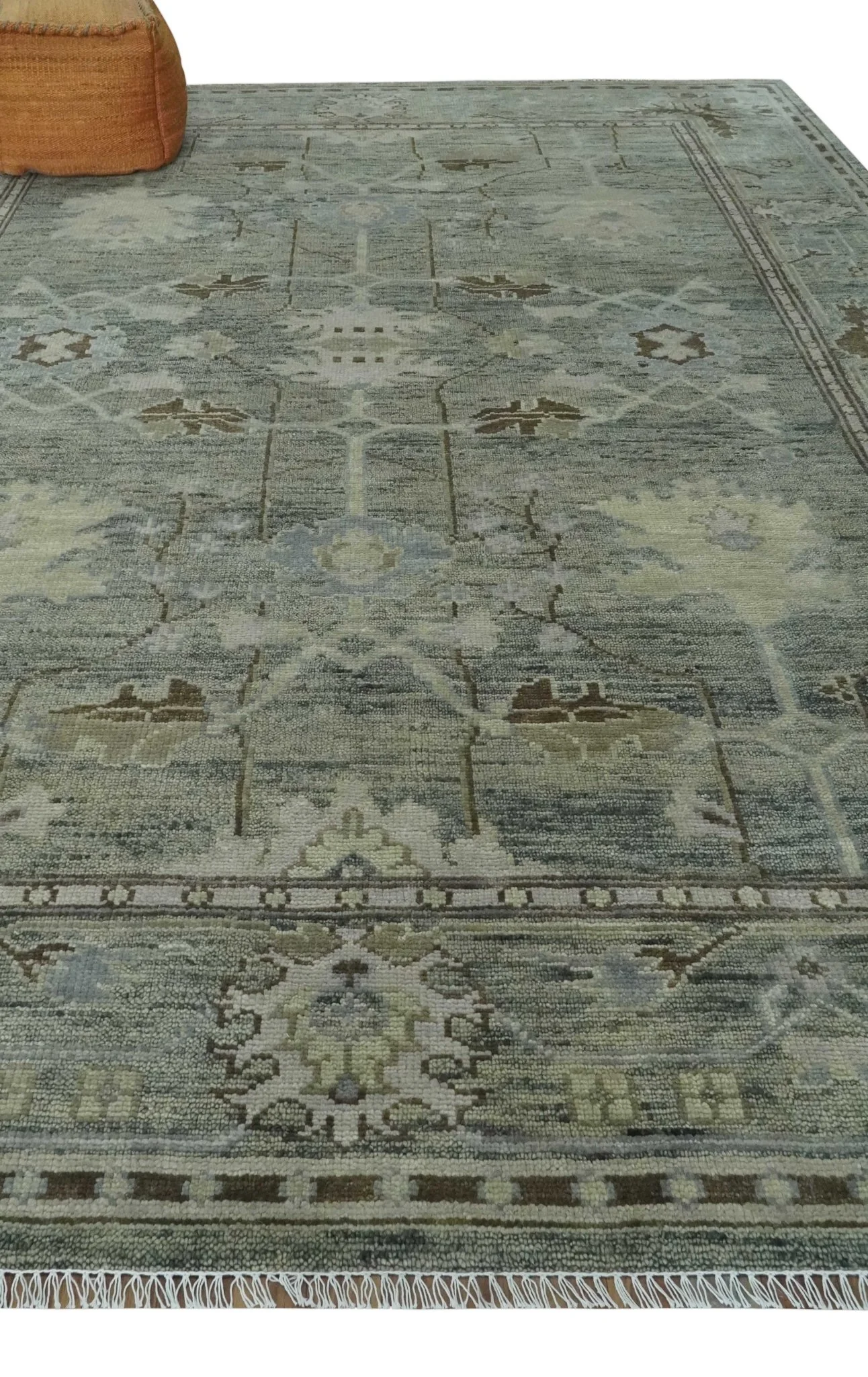 Custom Made Hand Knotted Gray and Brown Oriental Oushak Multi Size Traditional Wool Areaa Rug - Image 3