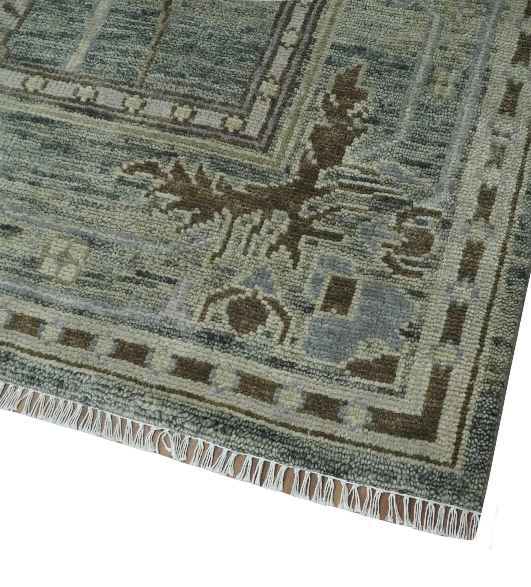 Custom Made Hand Knotted Gray and Brown Oriental Oushak Multi Size Traditional Wool Areaa Rug - Image 5