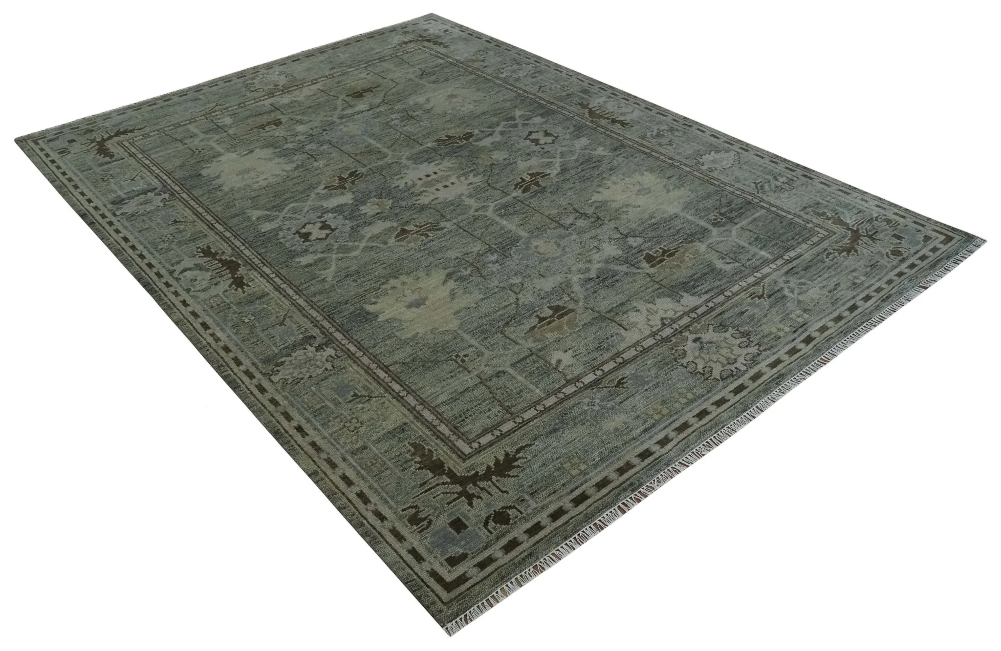 Custom Made Hand Knotted Gray and Brown Oriental Oushak Multi Size Traditional Wool Areaa Rug - Image 9