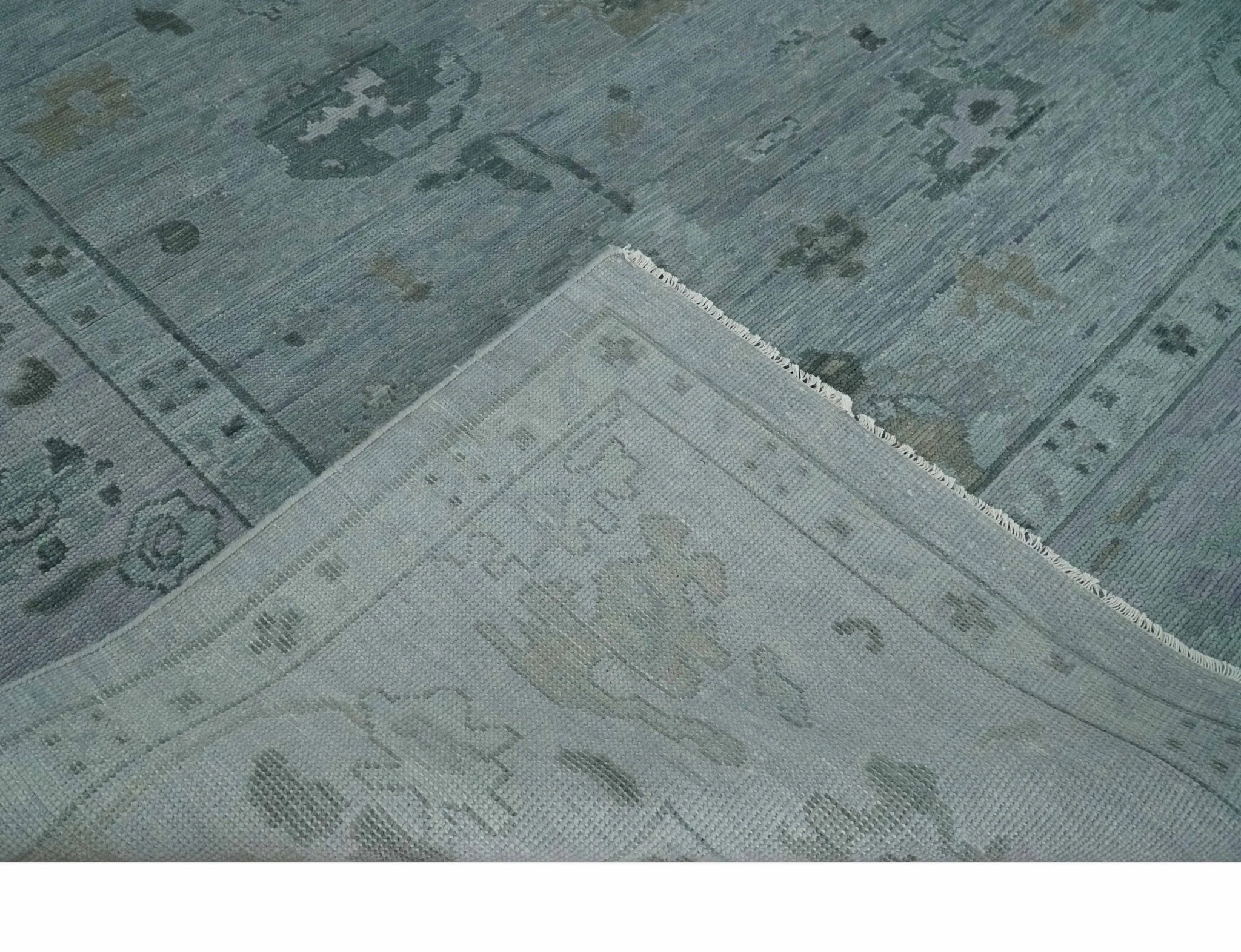 Antique style Gray and Silver Hand Knotted Multi Size Oushak Wool Area Rug - Image 7