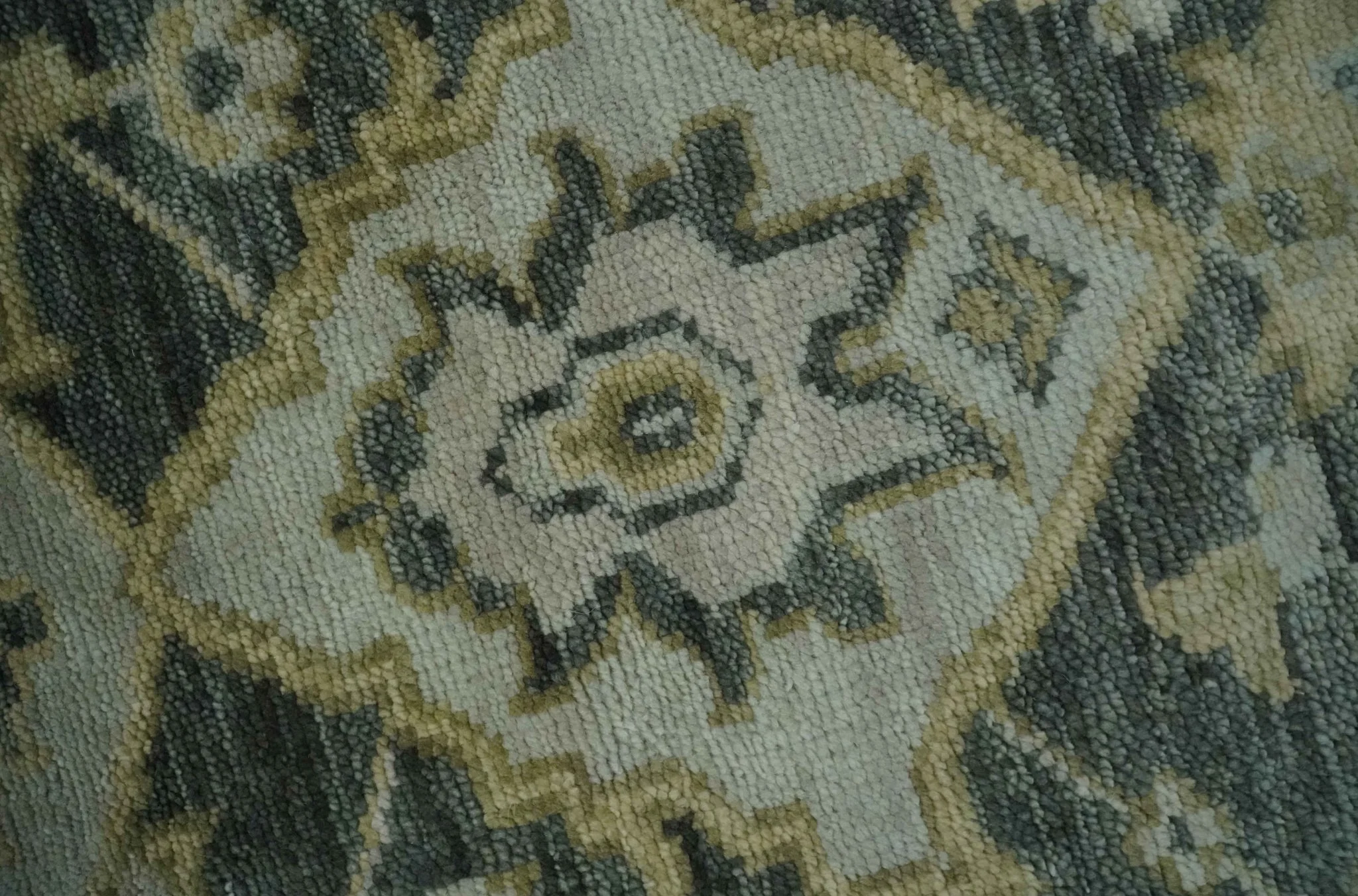 Antique style Gray, Ivory and Olive Hand knotted Traditional Oushak wool Area Rug - Image 4