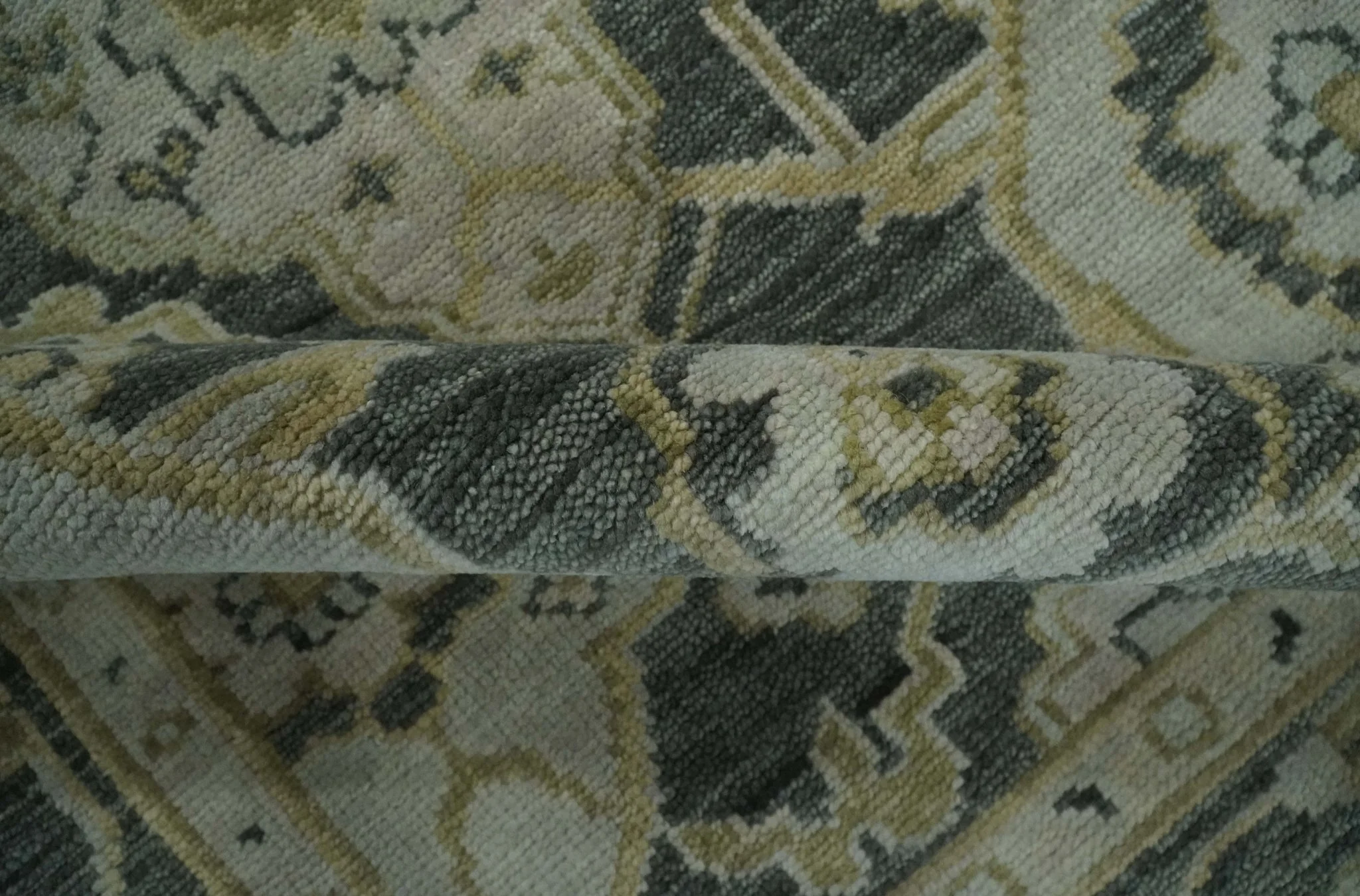 Antique style Gray, Ivory and Olive Hand knotted Traditional Oushak wool Area Rug - Image 6