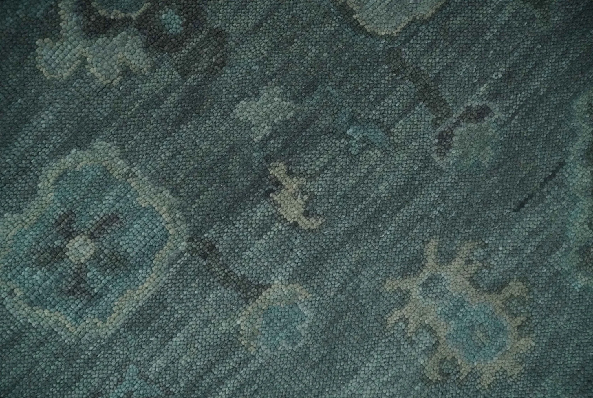 Custom Made Antique Style Blue and Charcoal Hand Knotted Oushak Wool Area Rug - Image 4