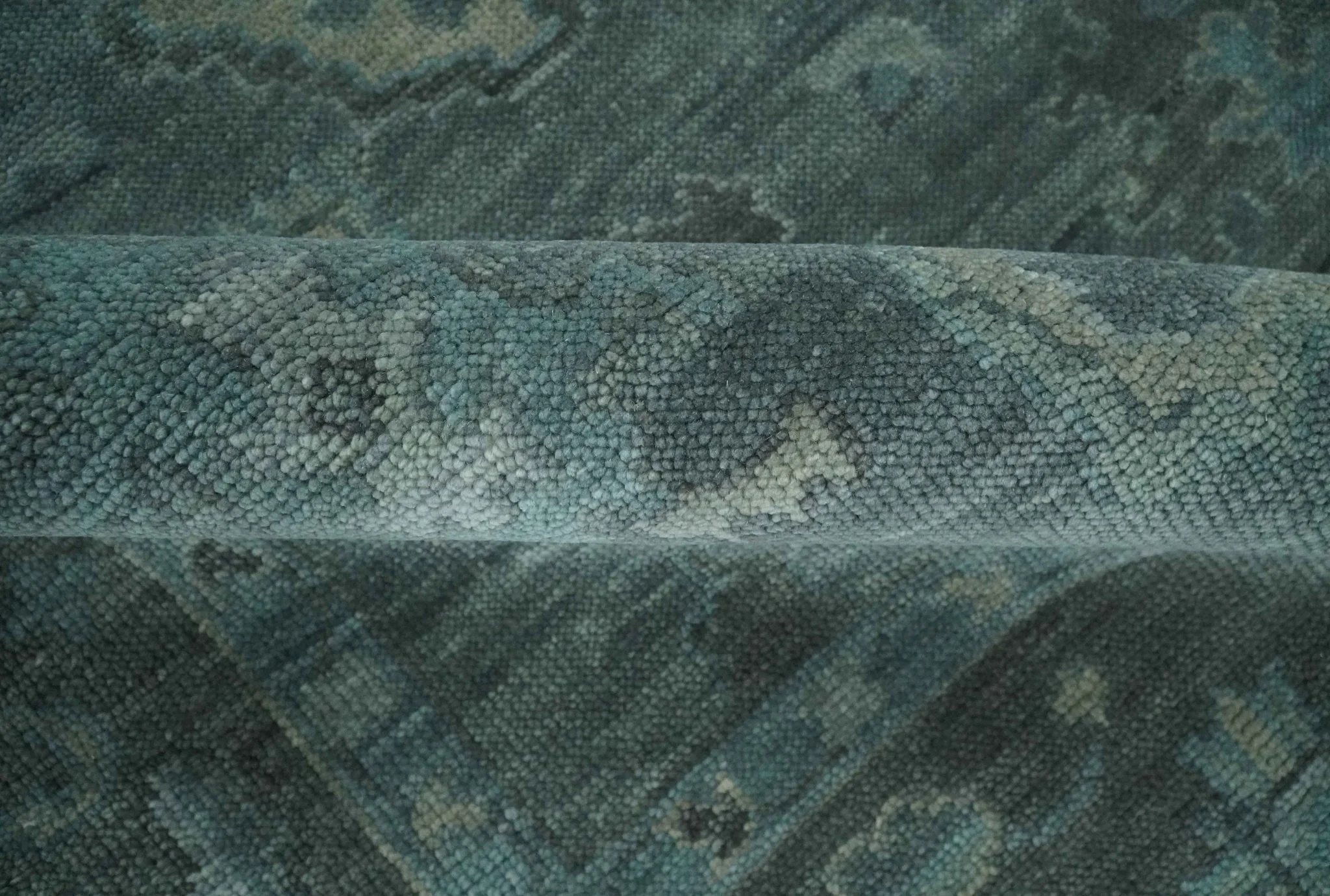 Custom Made Antique Style Blue and Charcoal Hand Knotted Oushak Wool Area Rug - Image 6