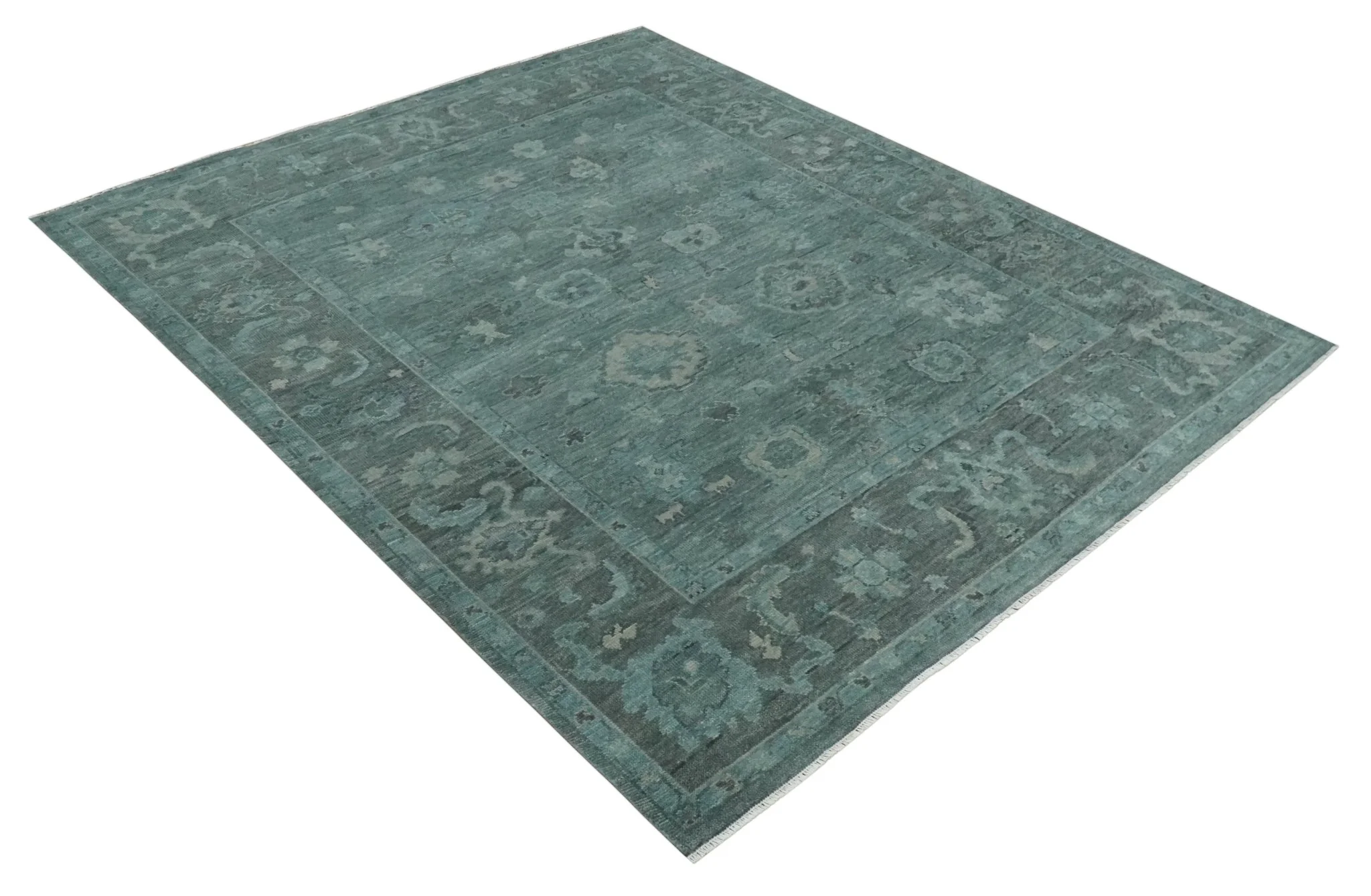 Custom Made Antique Style Blue and Charcoal Hand Knotted Oushak Wool Area Rug - Image 9