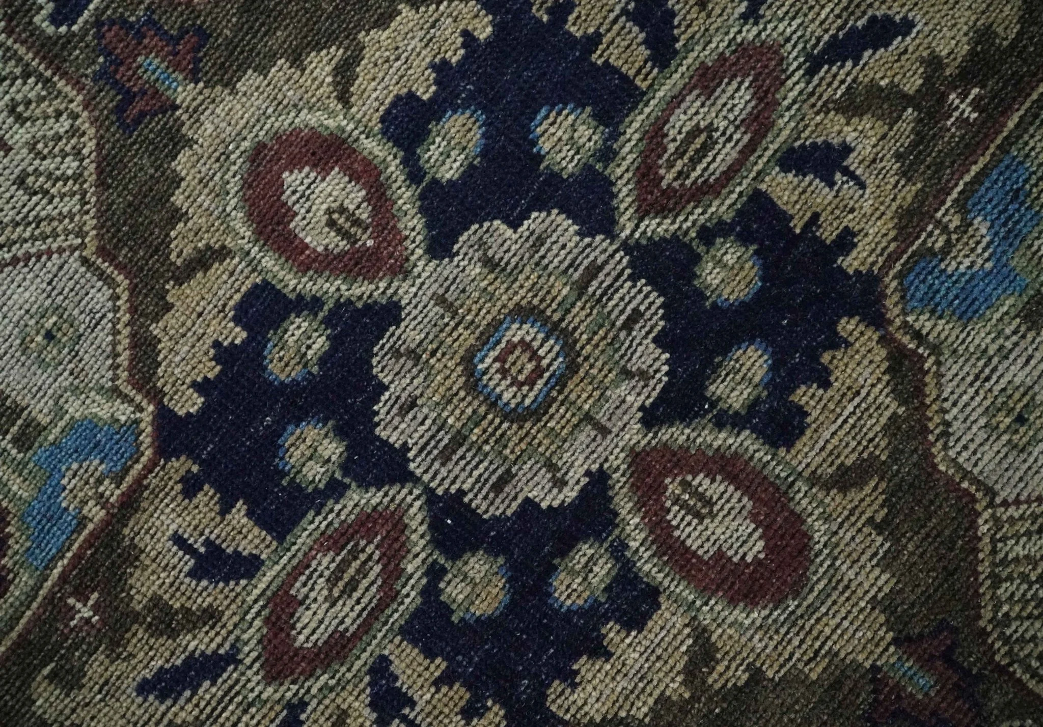Custom Made Antique Style Brown, Beige and Blue Traditional wool Area Rug - Image 4