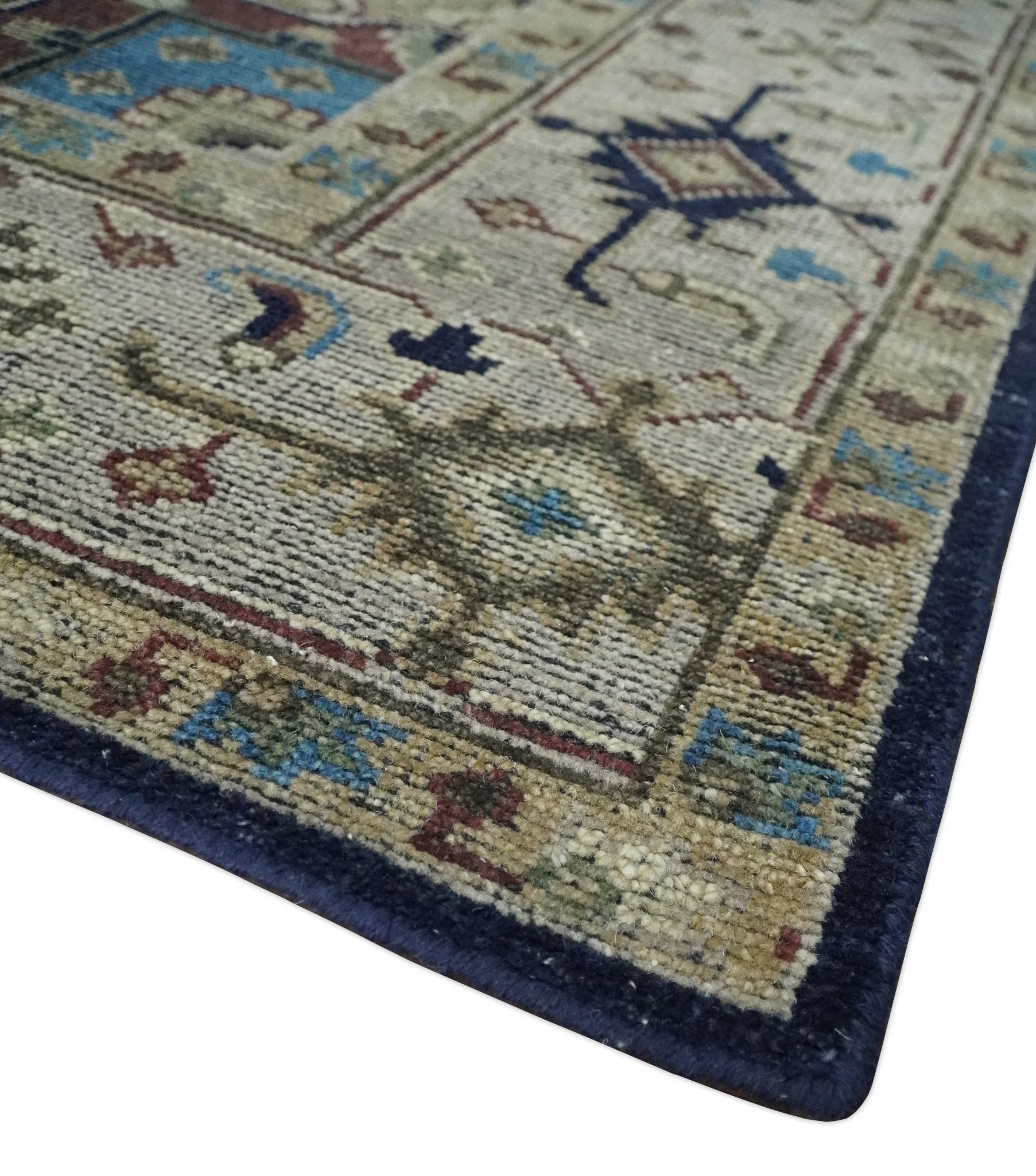 Custom Made Antique Style Brown, Beige and Blue Traditional wool Area Rug - Image 5