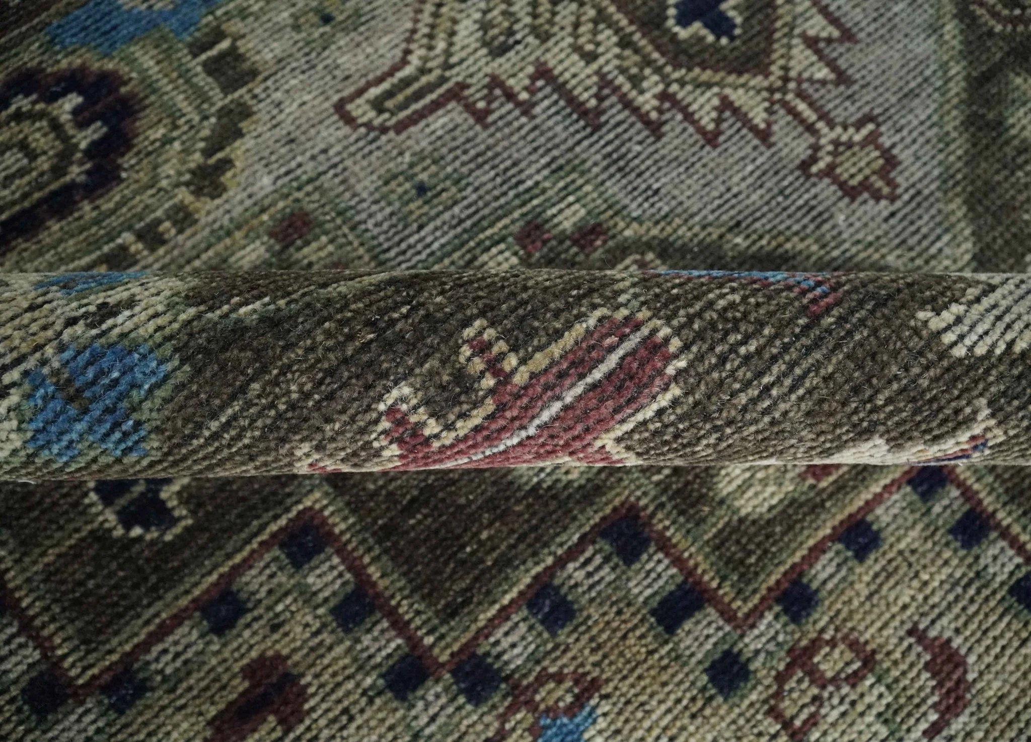 Custom Made Antique Style Brown, Beige and Blue Traditional wool Area Rug - Image 7