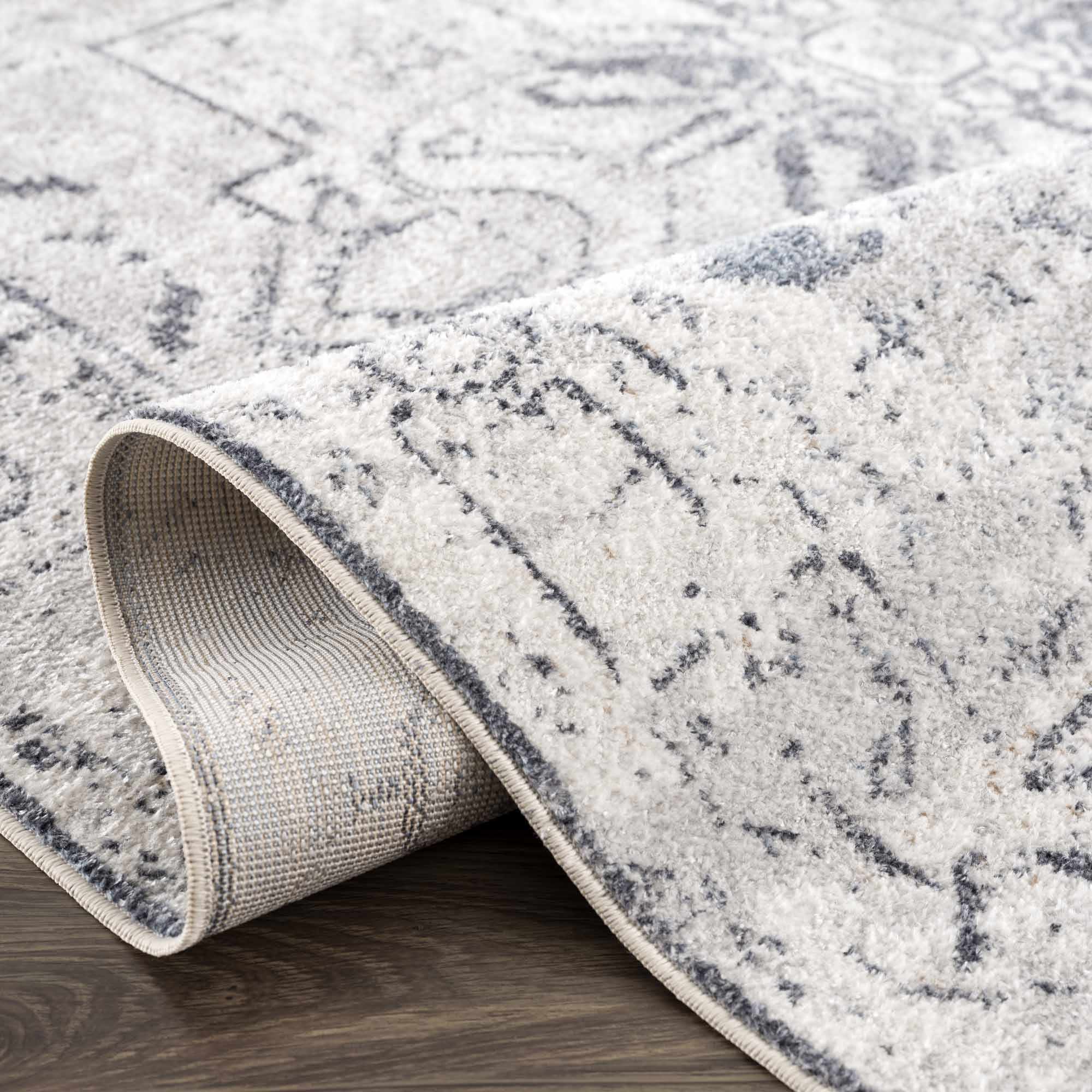 Antique look Ivory And Charcoal Medallion Washable Area Rug - Image 11