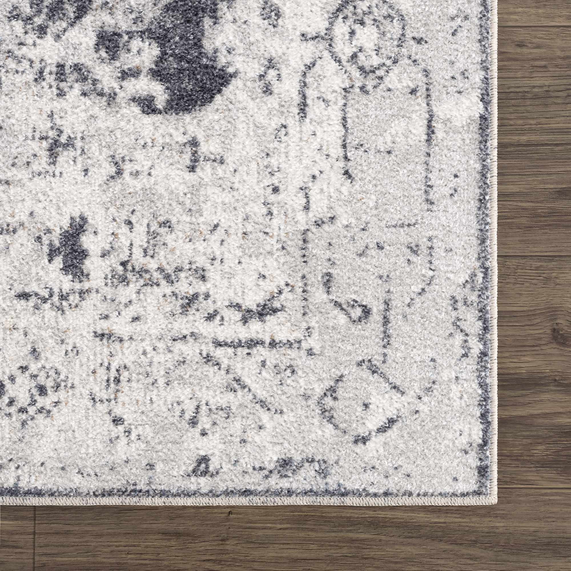 Antique look Ivory And Charcoal Medallion Washable Area Rug - Image 12