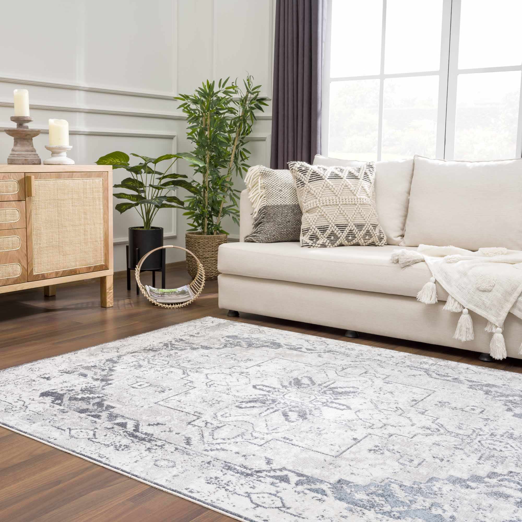 Antique look Ivory And Charcoal Medallion Washable Area Rug - Image 18