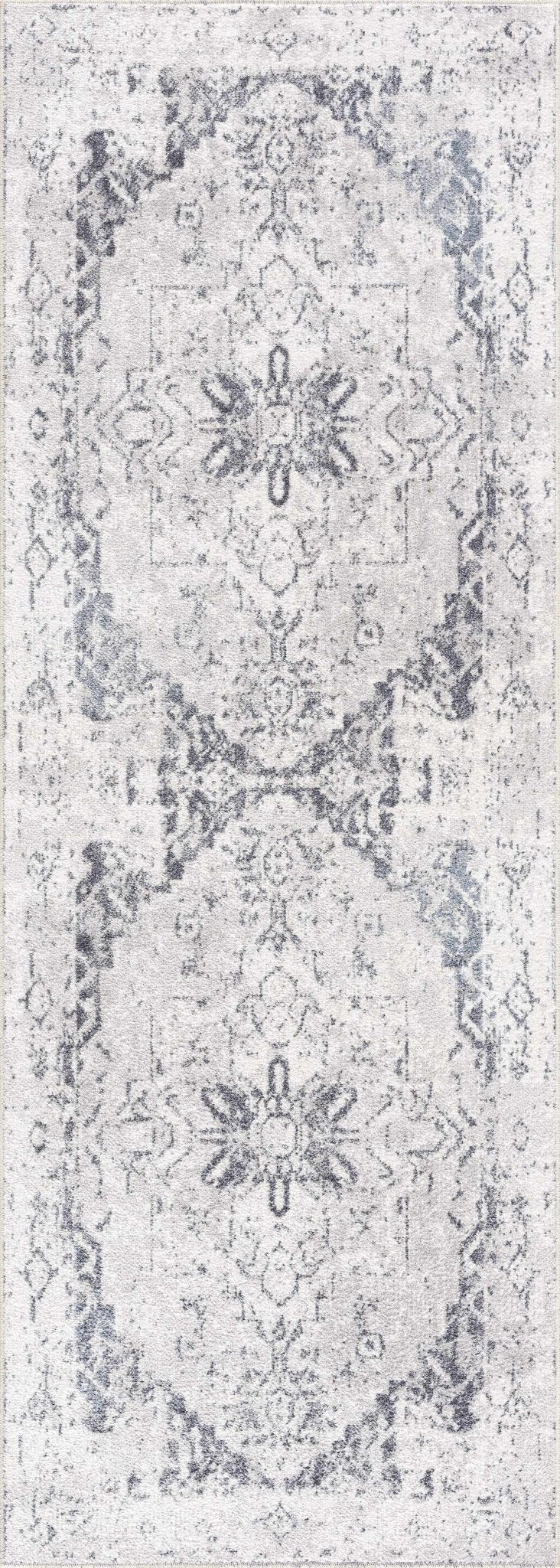 Antique look Ivory And Charcoal Medallion Washable Area Rug - Image 6