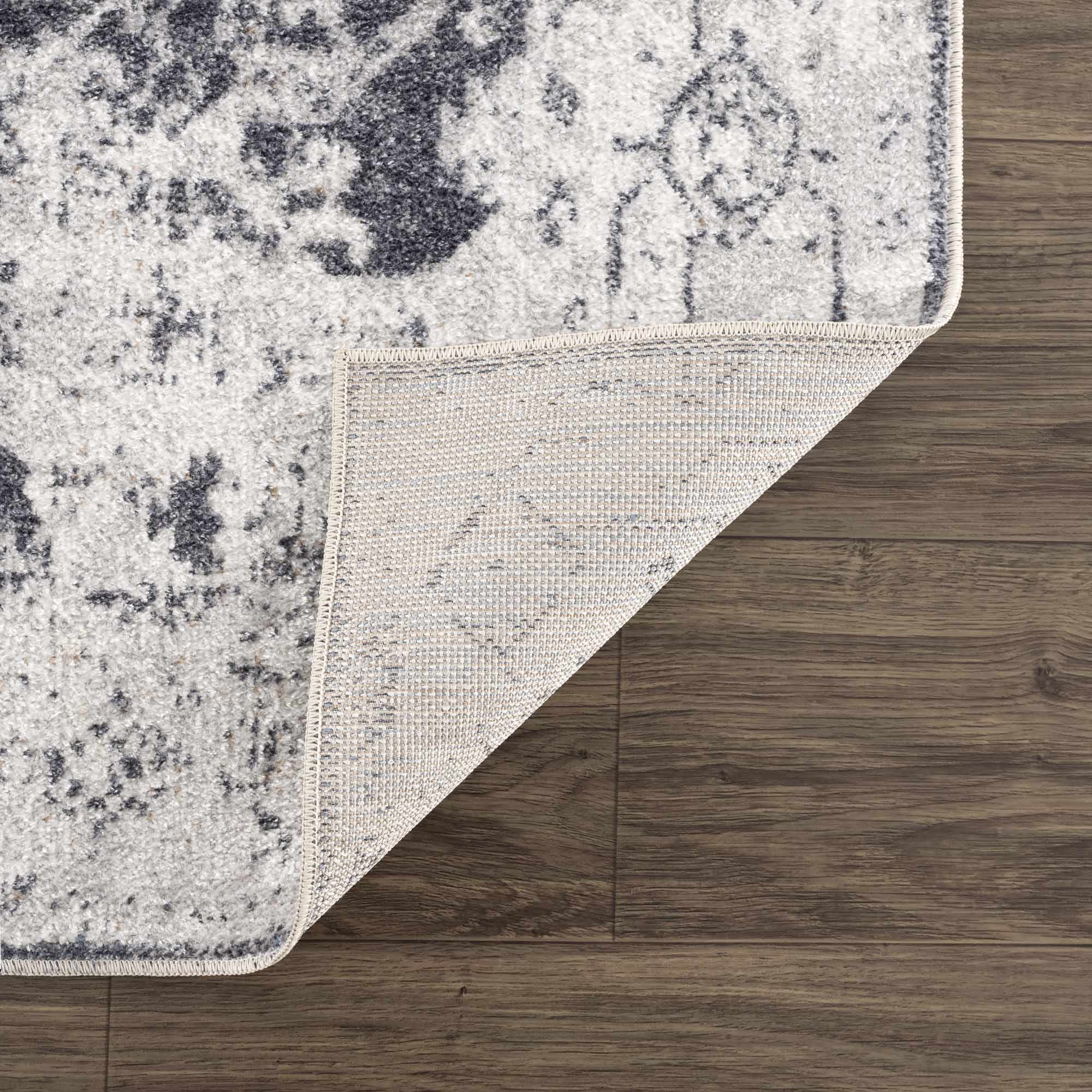 Antique look Ivory And Charcoal Medallion Washable Area Rug - Image 7