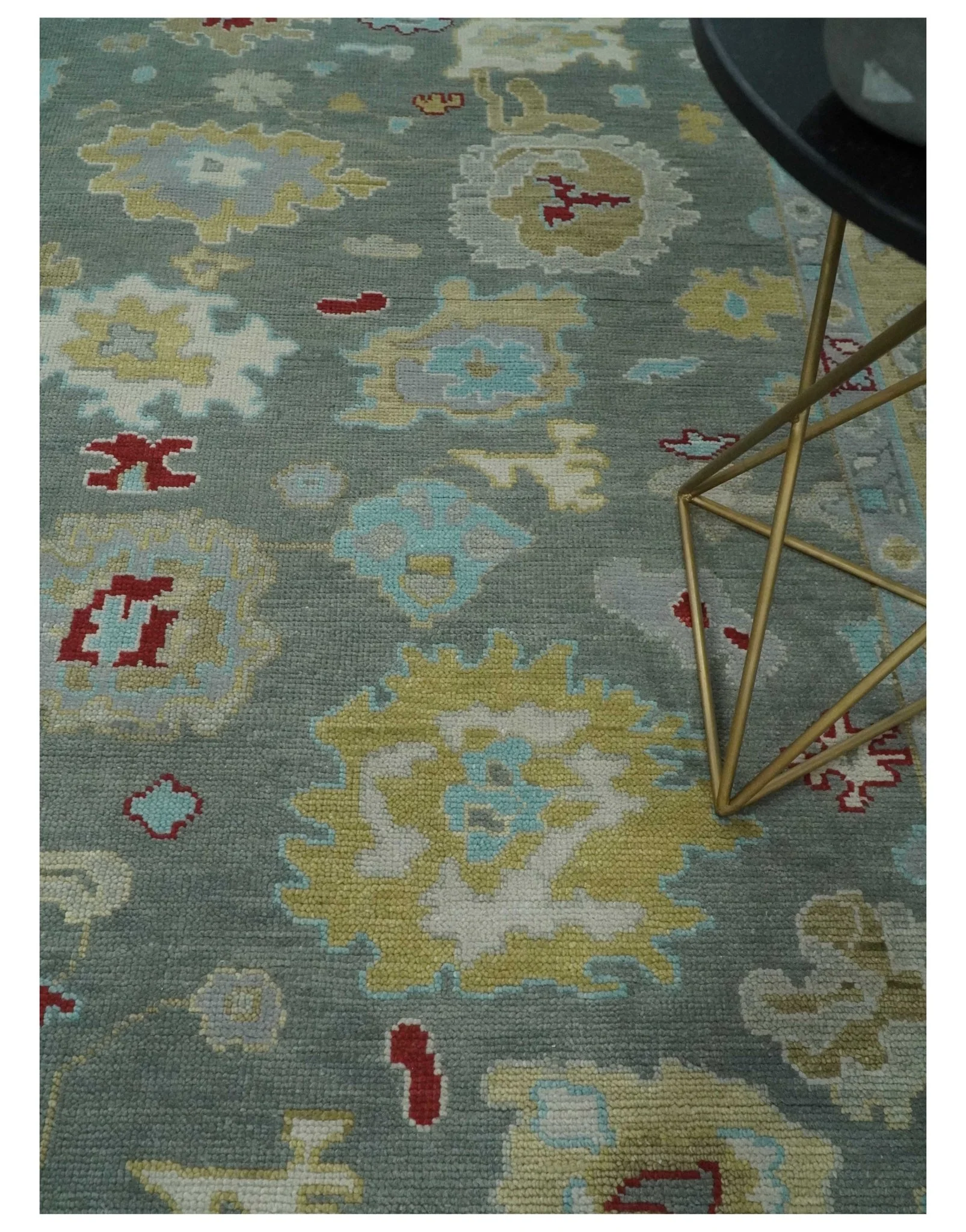 Antique look Hand Knotted Silver and Beige Traditional Oushak Wool Area Rug - Image 3
