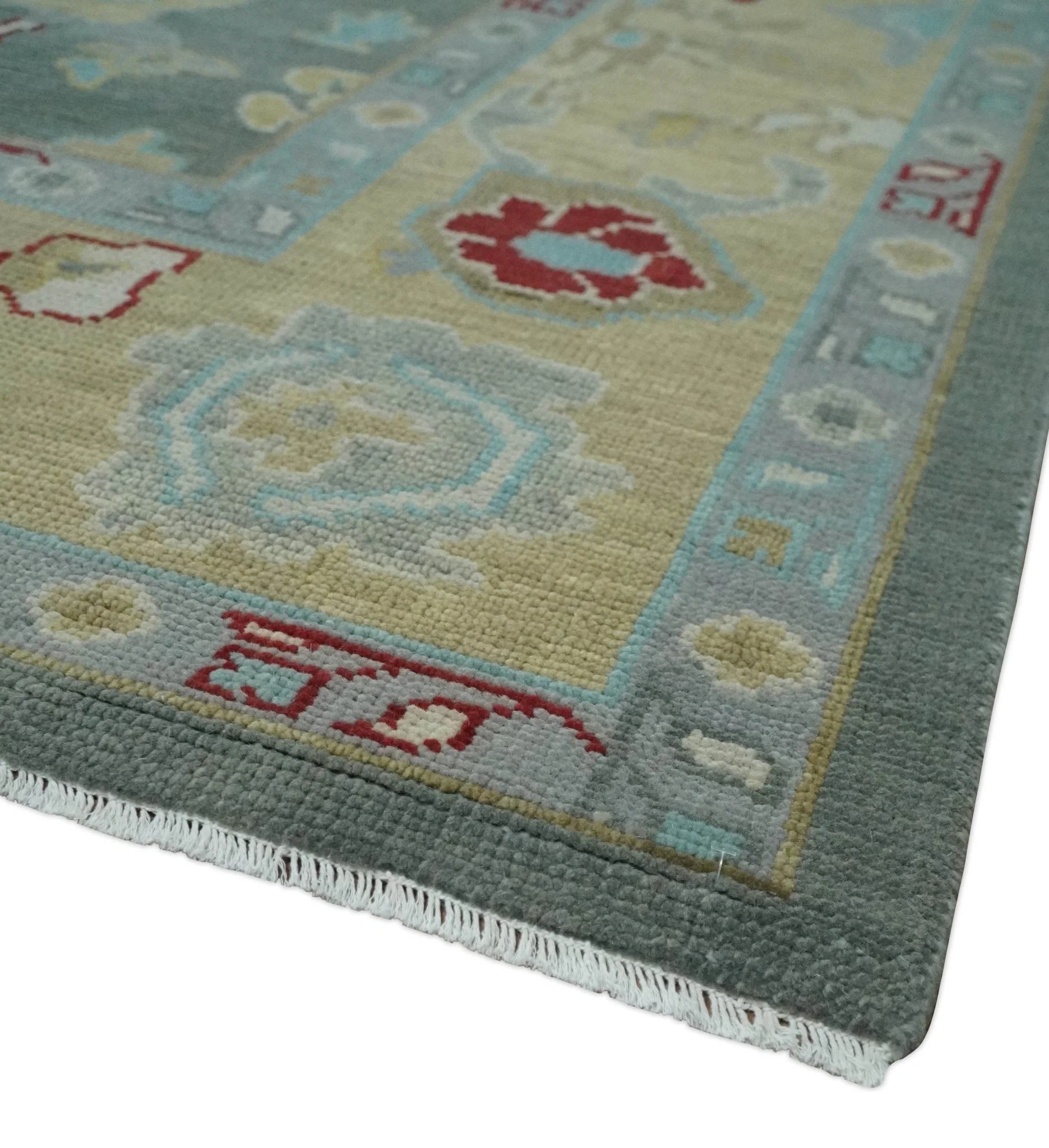 Antique look Hand Knotted Silver and Beige Traditional Oushak Wool Area Rug - Image 5