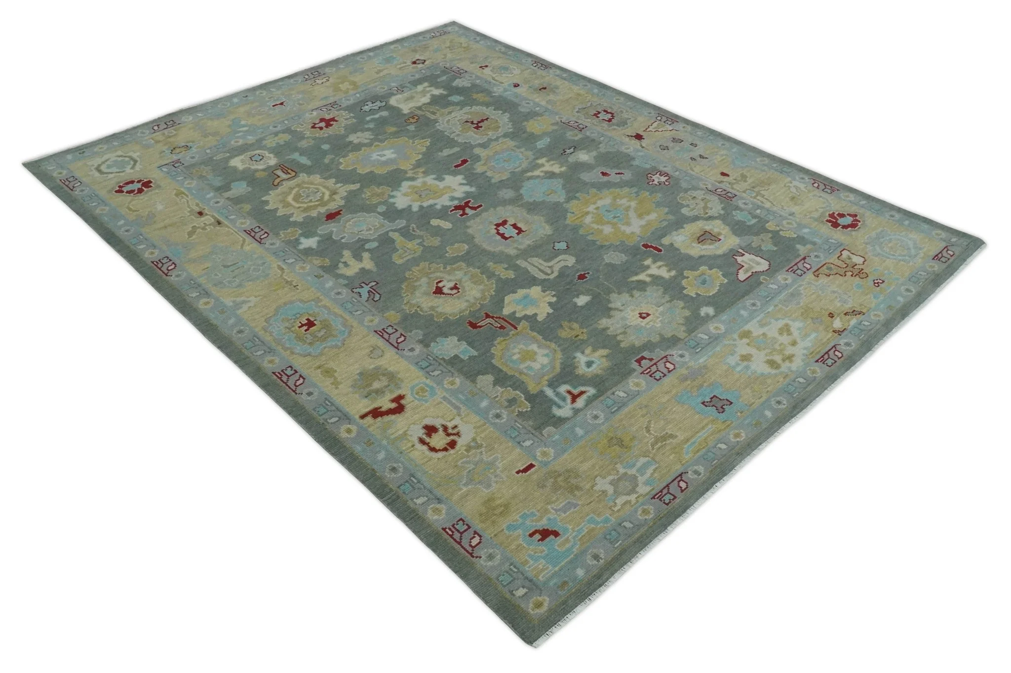 Antique look Hand Knotted Silver and Beige Traditional Oushak Wool Area Rug - Image 9