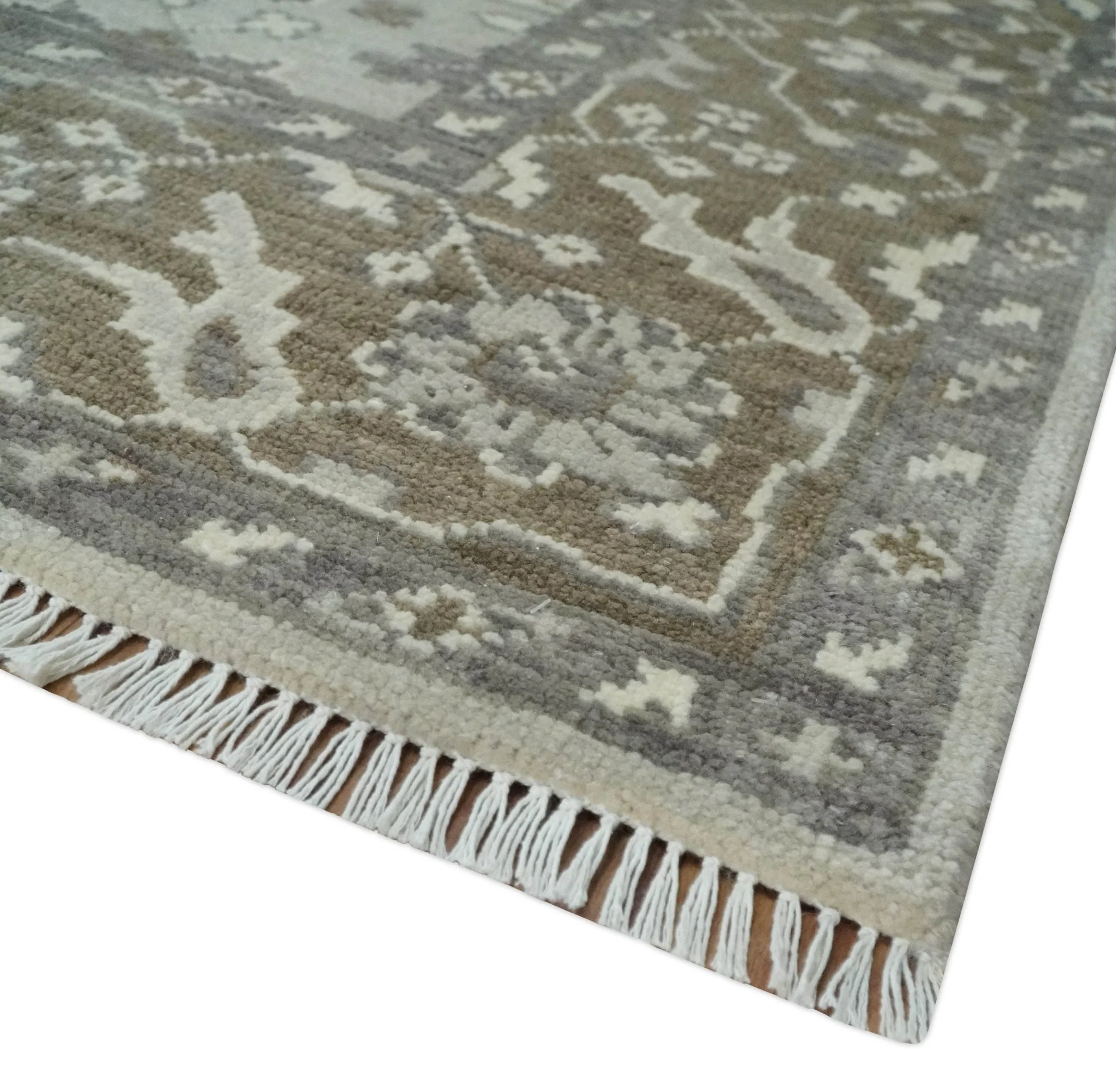Antique Style Traditional Silver and Olive Oriental Oushak 8x10 wool Area Rug - Image 6
