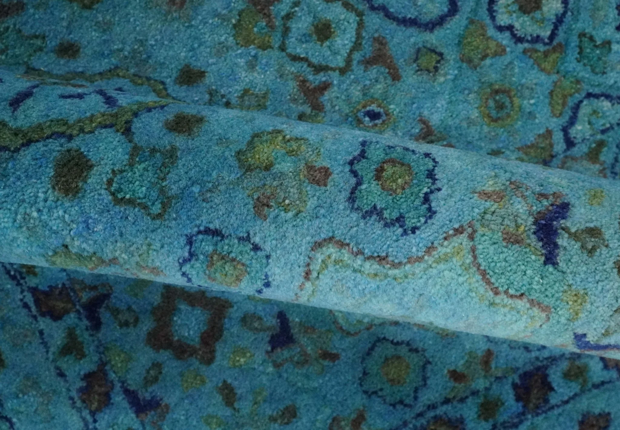 Antique look Traditional Mamluk design Hand Tufted Blue Overdyed Custom Made Wool Area Rug - Image 10