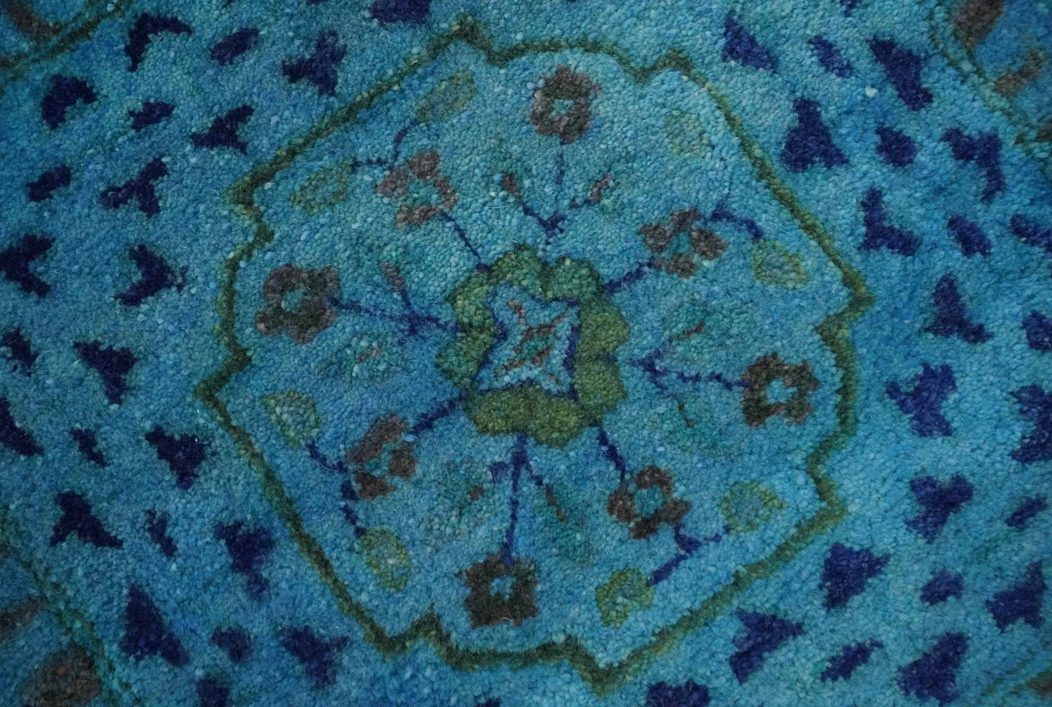 Antique look Traditional Mamluk design Hand Tufted Blue Overdyed Custom Made Wool Area Rug - Image 8