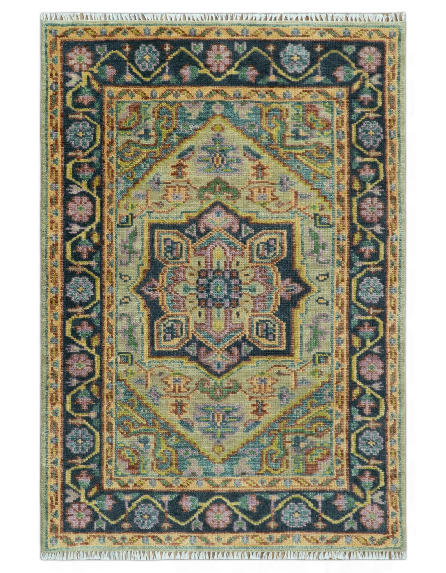 Antique Moss Green and Pink Traditional Multi Size Wool Area Rug - Image 11