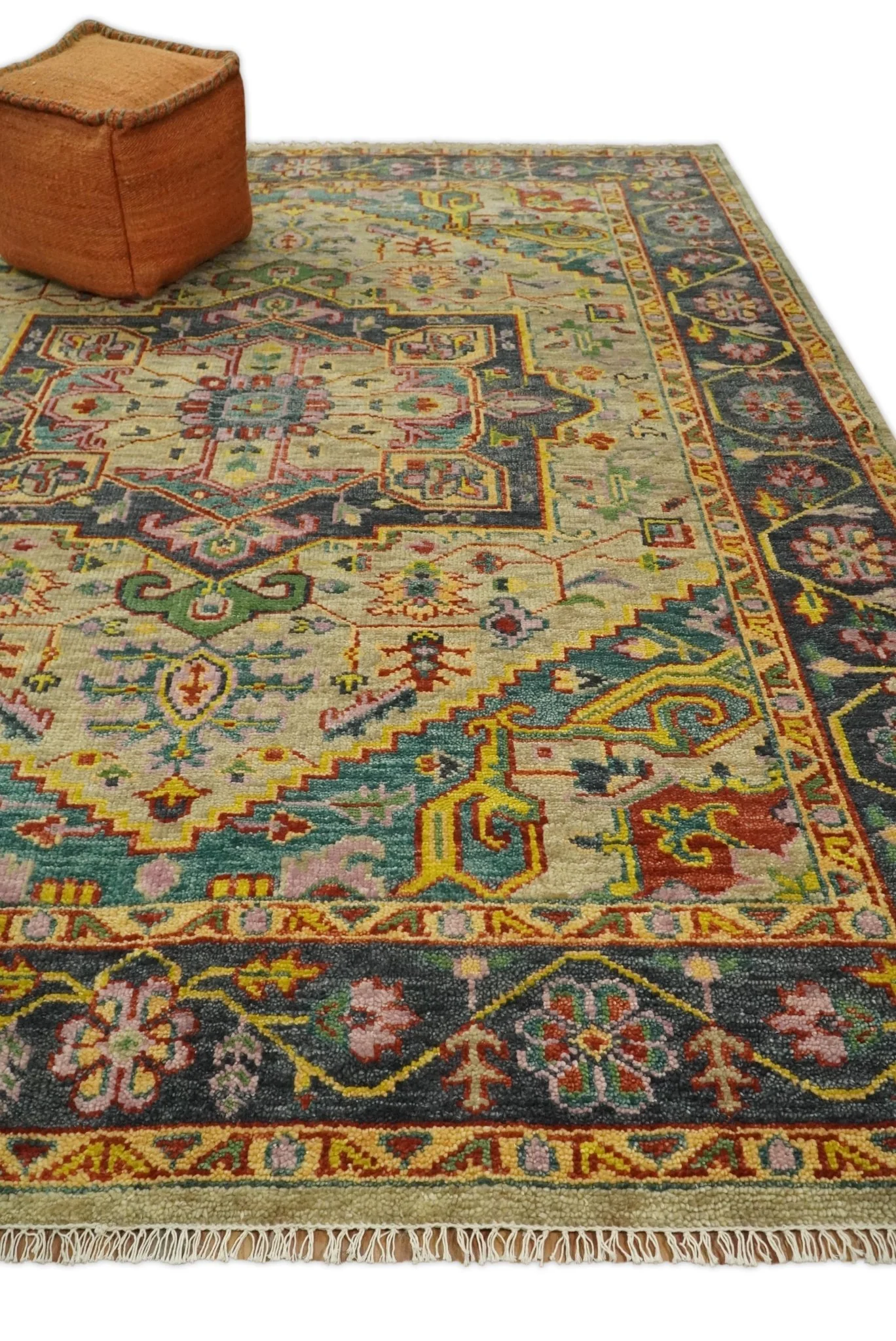 Antique Moss Green and Pink Traditional Multi Size Wool Area Rug - Image 3