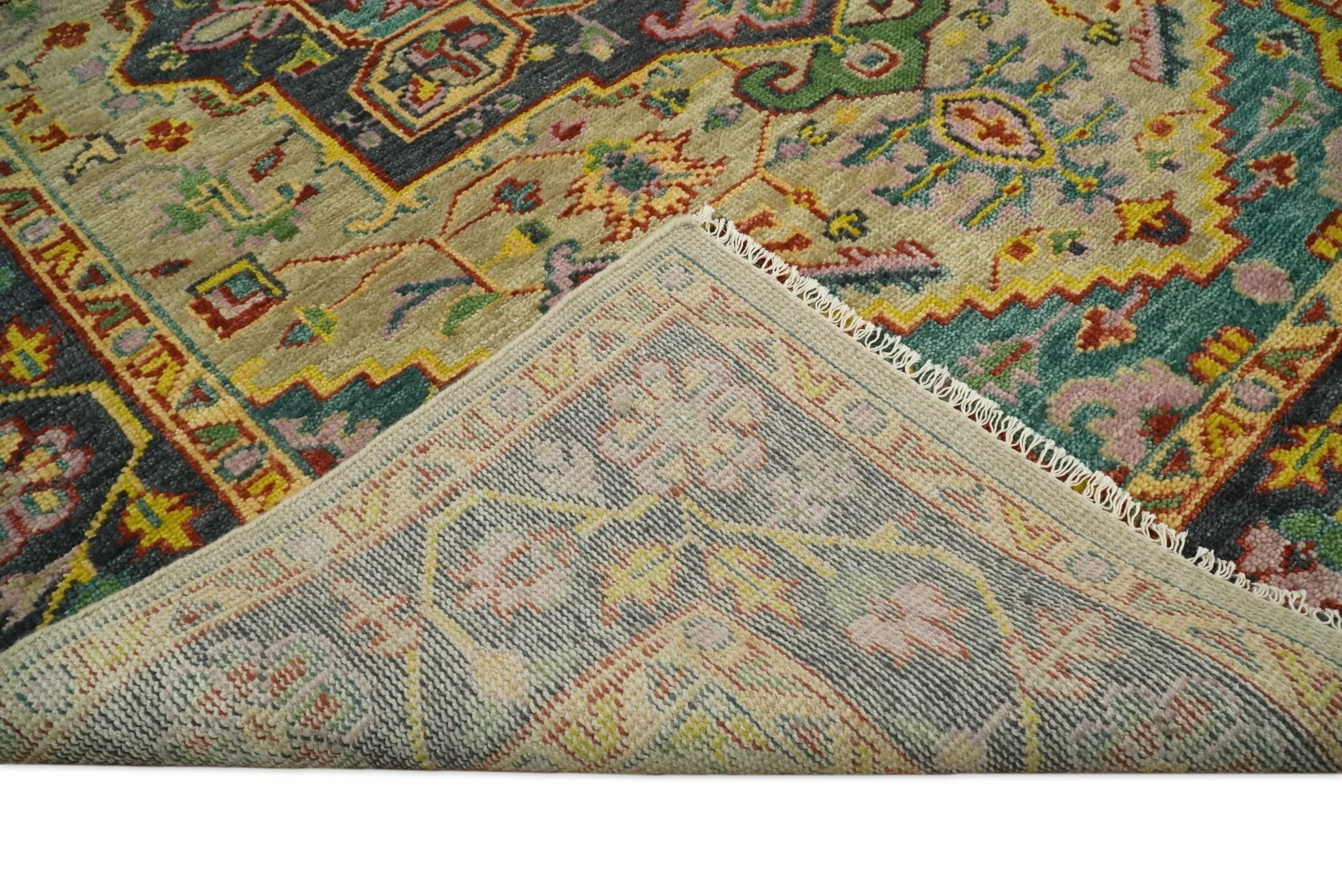 Antique Moss Green and Pink Traditional Multi Size Wool Area Rug - Image 5