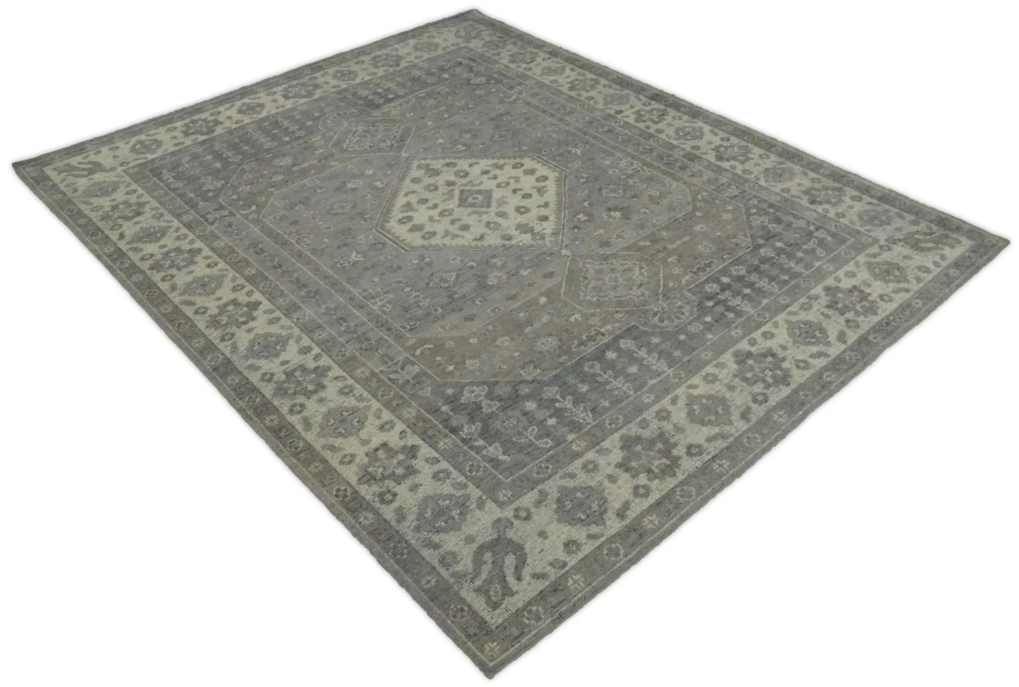 Custom Made Vintage Distressed Hand Knotted Serapi Gray and Beige Traditional Antique Area Rug - Image 3