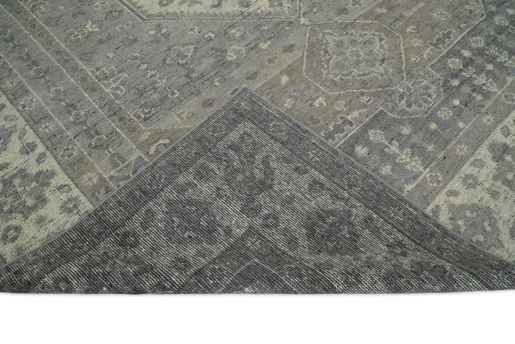 Custom Made Vintage Distressed Hand Knotted Serapi Gray and Beige Traditional Antique Area Rug - Image 6