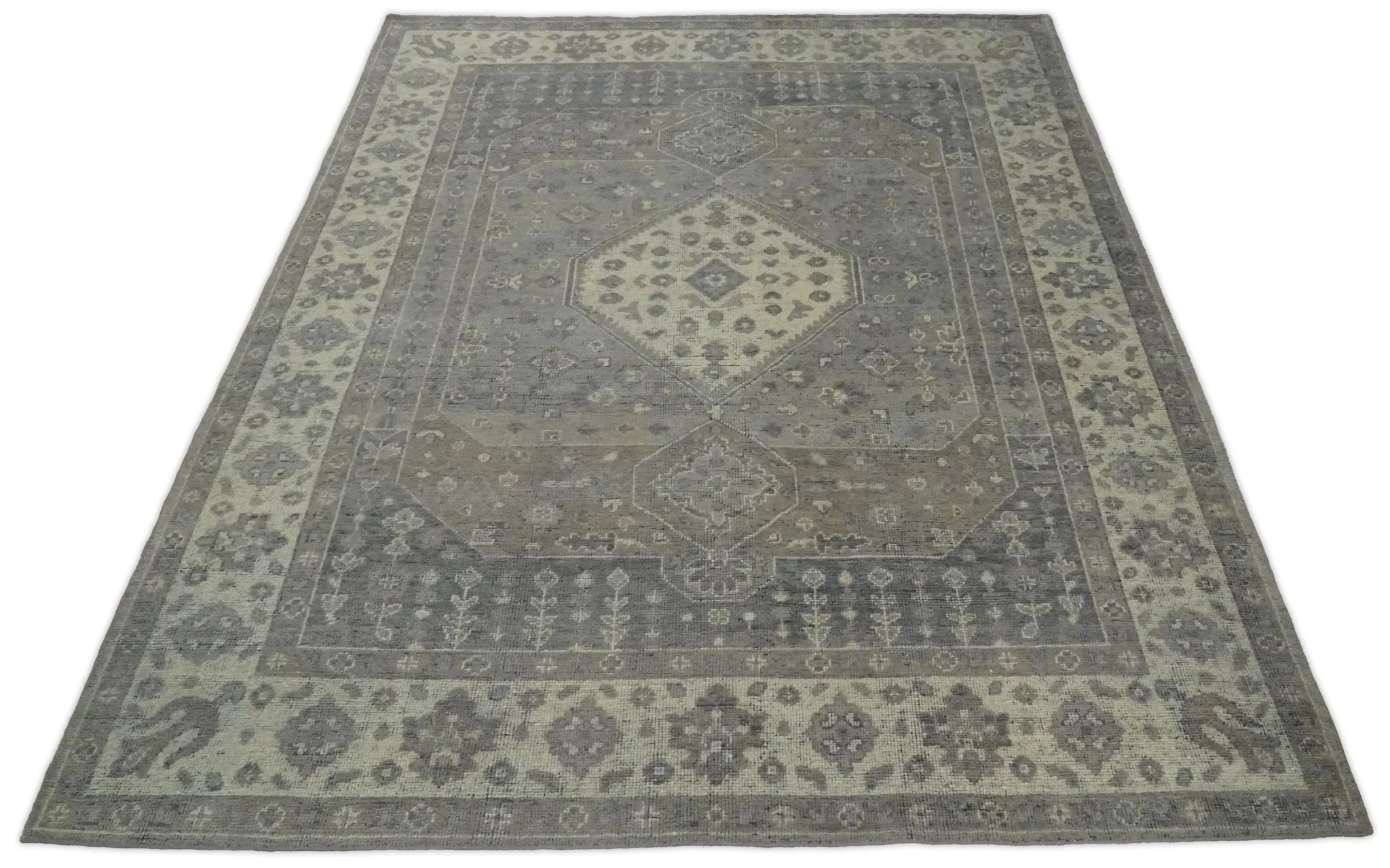 Custom Made Vintage Distressed Hand Knotted Serapi Gray and Beige Traditional Antique Area Rug - Image 8