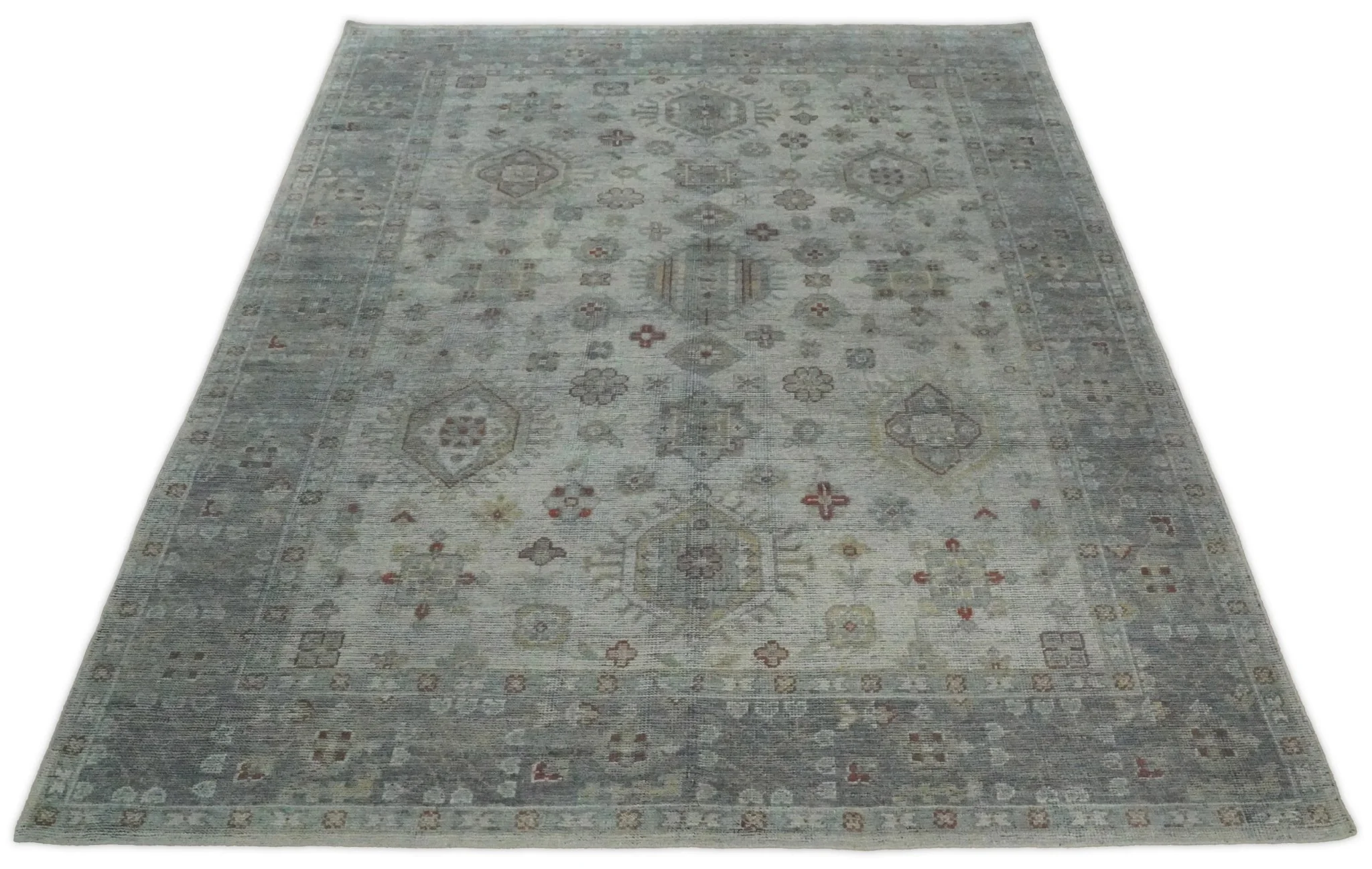 Vintage Distressed Hand Knotted Serapi Silver and Rust Traditional Antique Custom Made Area Rug - Image 4