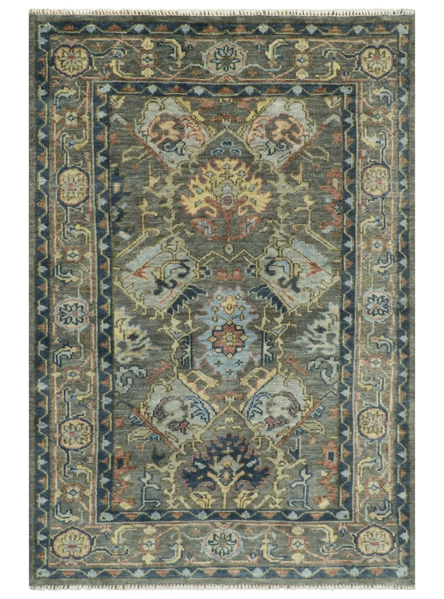 Antique Moss All Wool Traditional Oushak Charcoal, Brown and Blue Hand knotted Custom Made wool Area Rug - Image 13