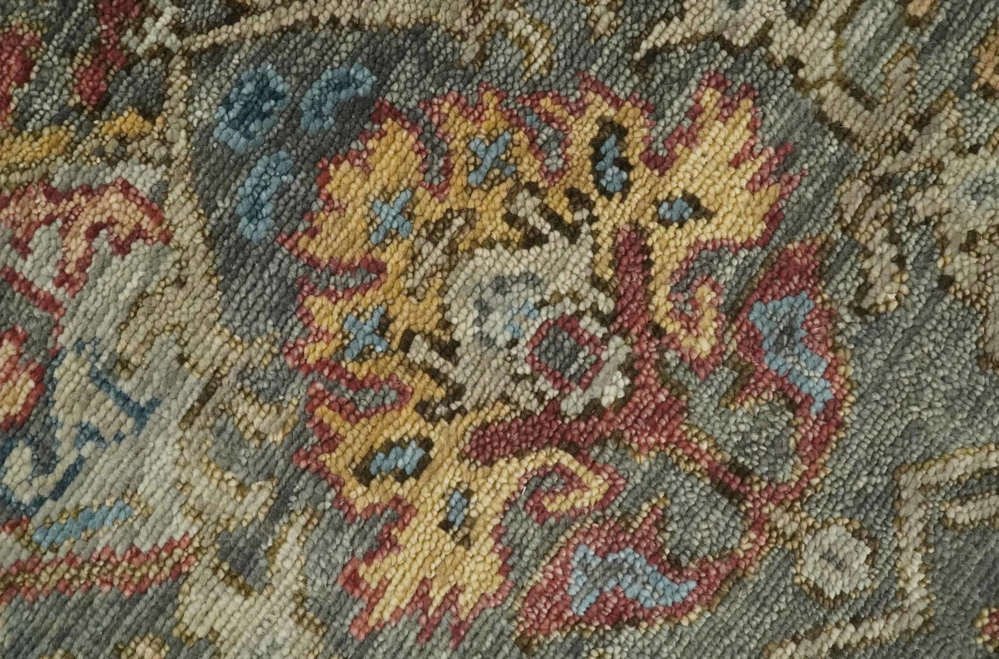 Antique Moss All Wool Traditional Oushak Charcoal, Brown and Blue Hand knotted Custom Made wool Area Rug - Image 4