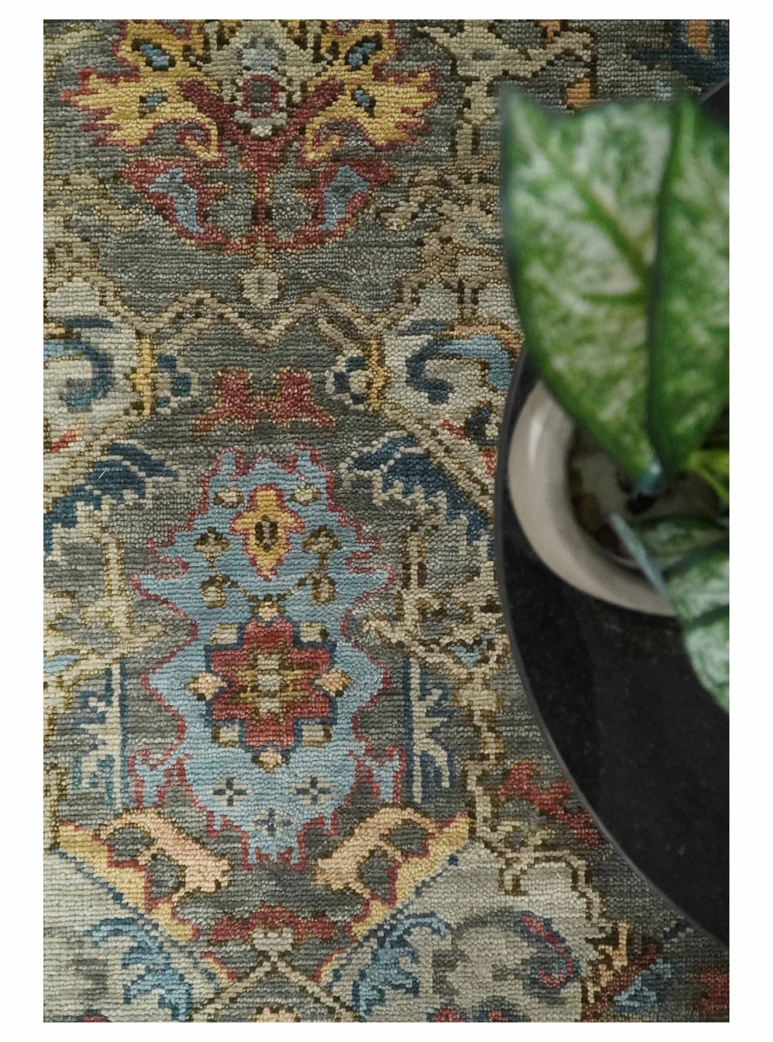 Antique Moss All Wool Traditional Oushak Charcoal, Brown and Blue Hand knotted Custom Made wool Area Rug - Image 5