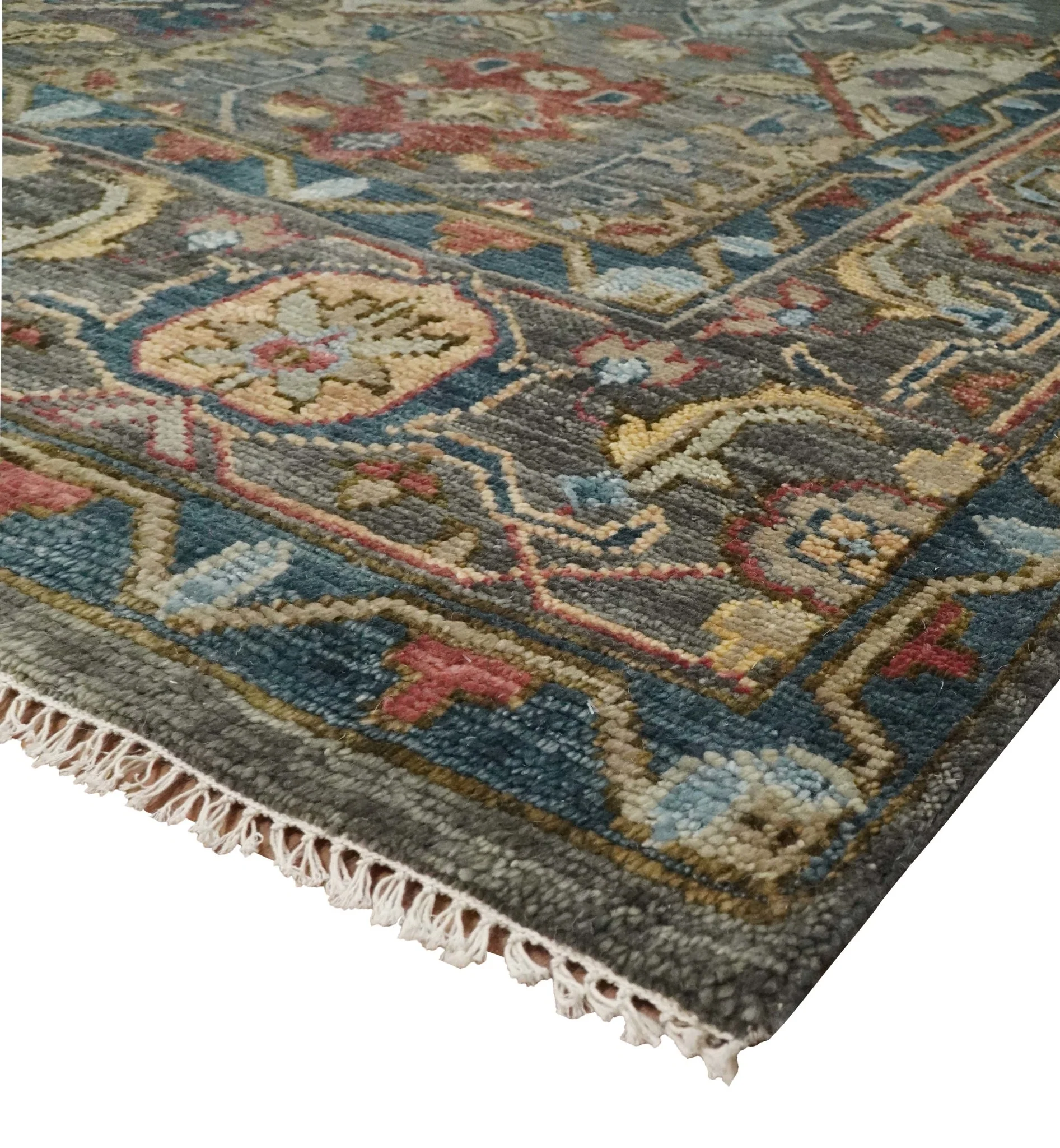 Antique Moss All Wool Traditional Oushak Charcoal, Brown and Blue Hand knotted Custom Made wool Area Rug - Image 6