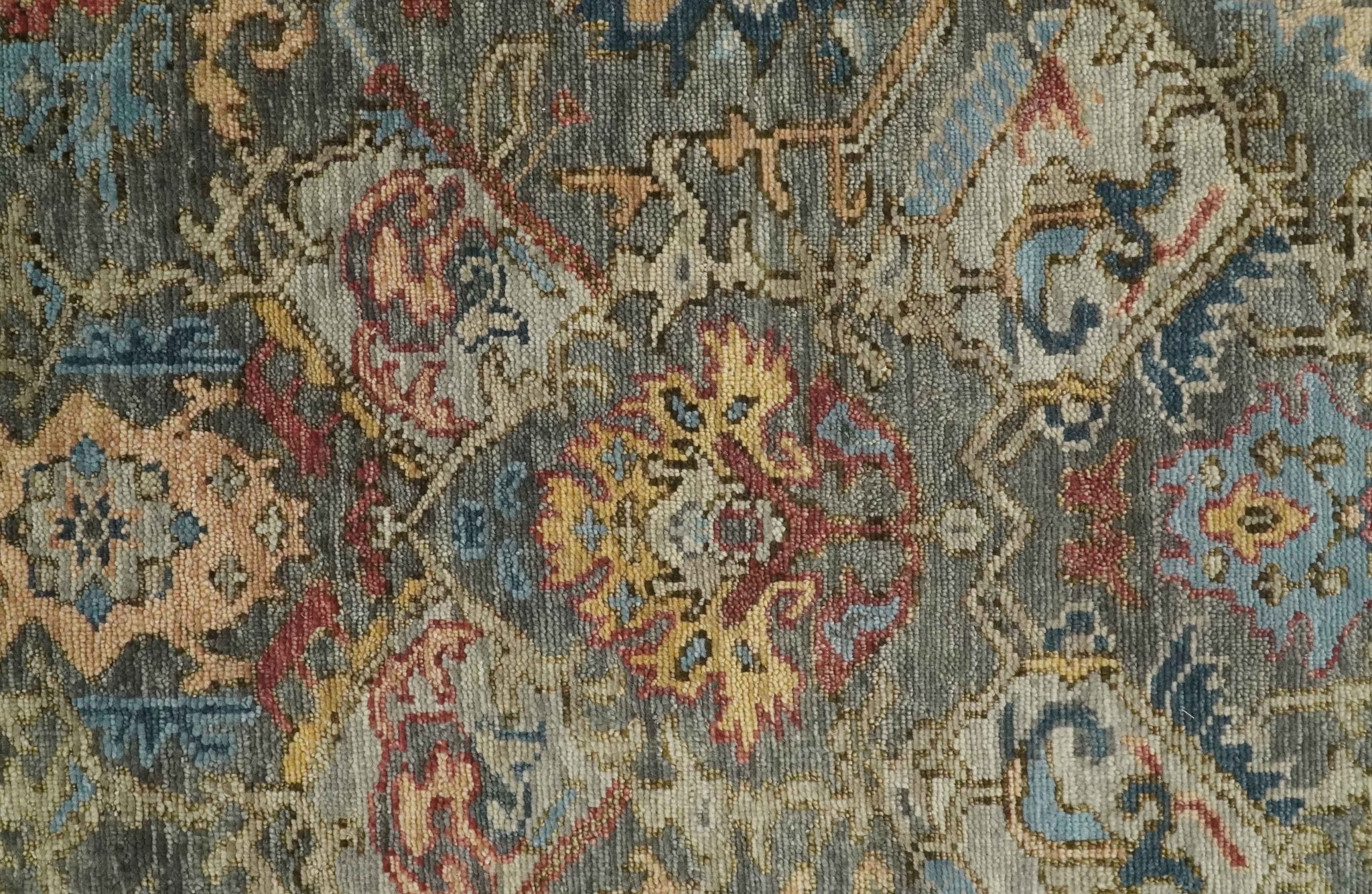 Antique Moss All Wool Traditional Oushak Charcoal, Brown and Blue Hand knotted Custom Made wool Area Rug - Image 9