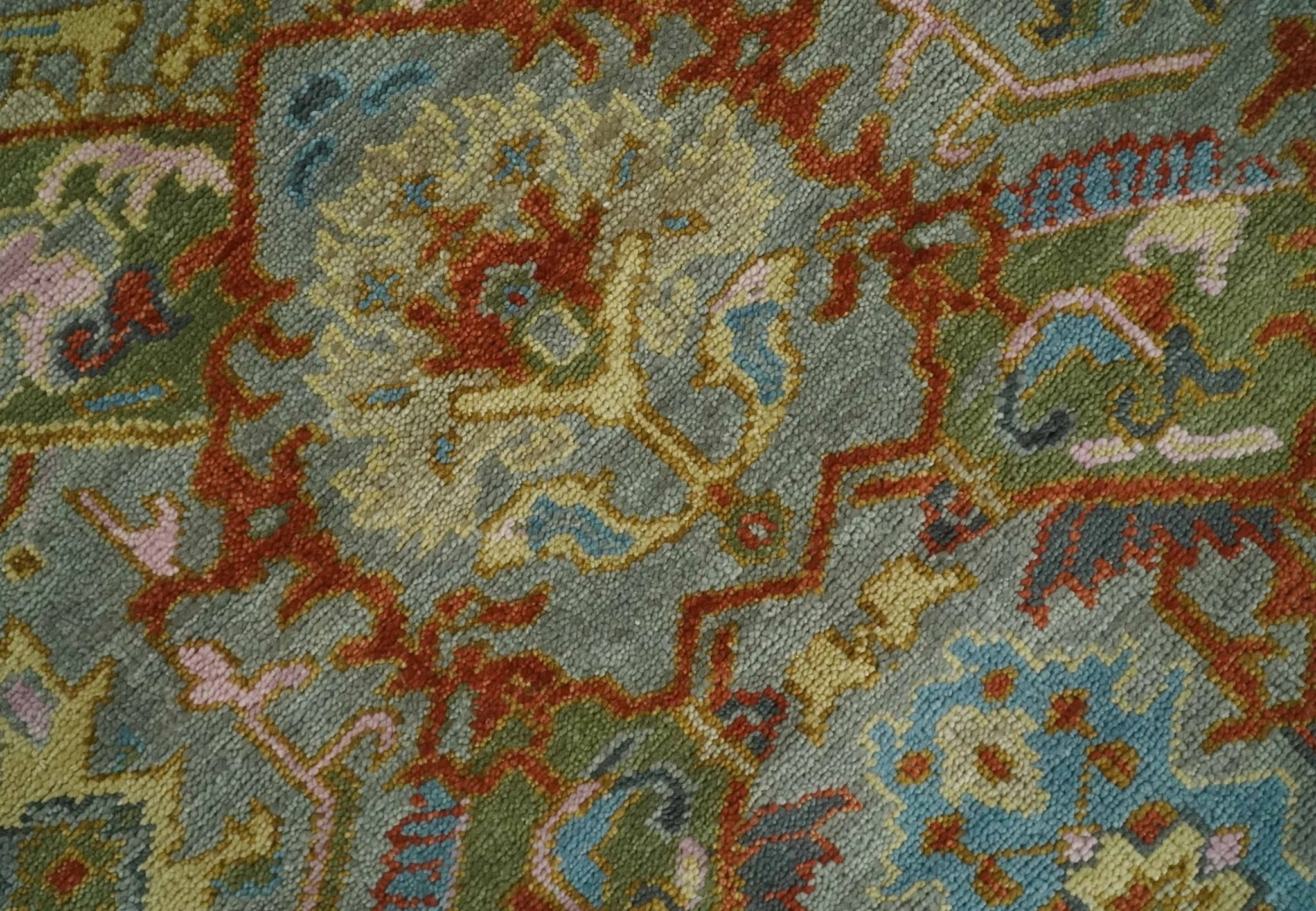 Antique Moss All Wool Traditional Persian Silver, Rust and Green Hand knotted Oushak Area Rug | TRDCP719 - Image 4