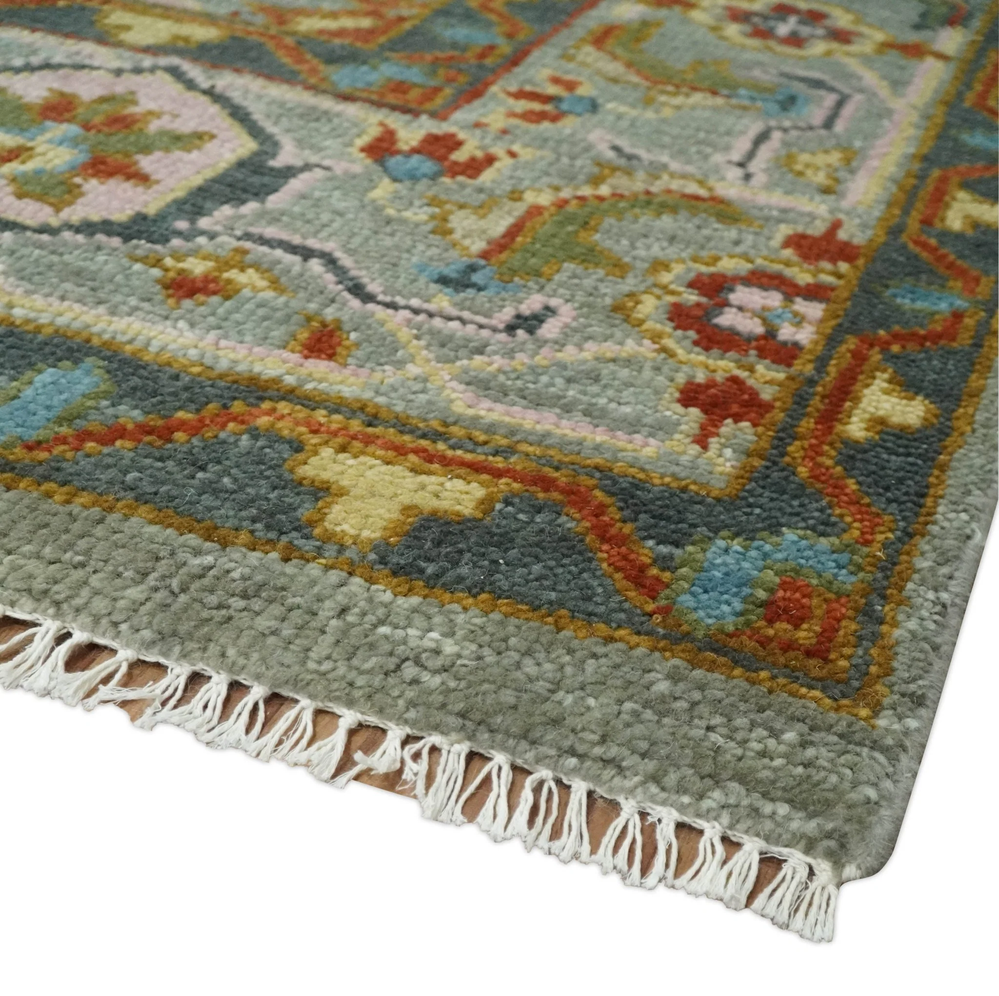 Antique Moss All Wool Traditional Persian Silver, Rust and Green Hand knotted Oushak Area Rug | TRDCP719 - Image 5