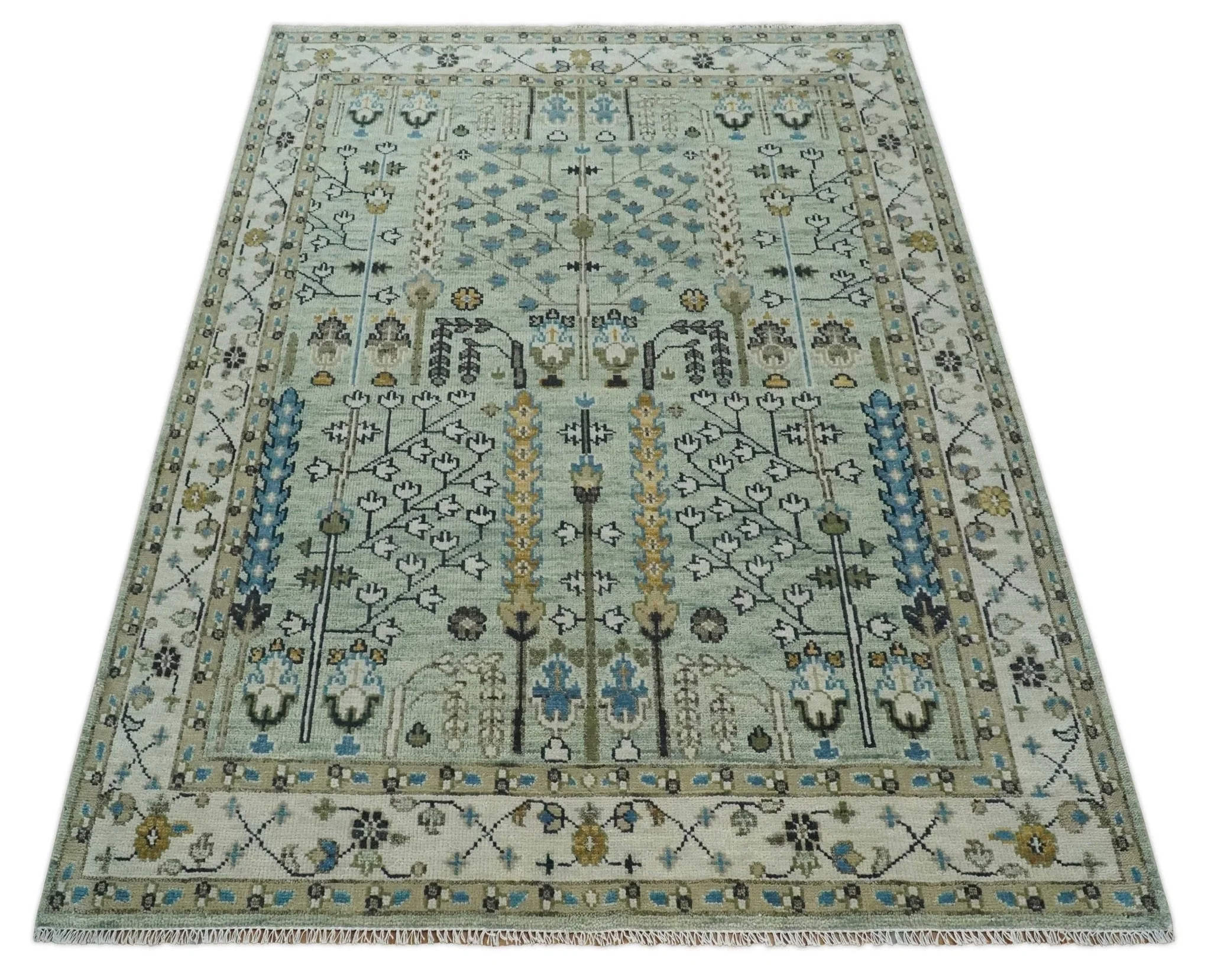 Ready to Ship Antique Moss Green and Ivory Hand Knotted Traditional Wool Area Rug - Image 10