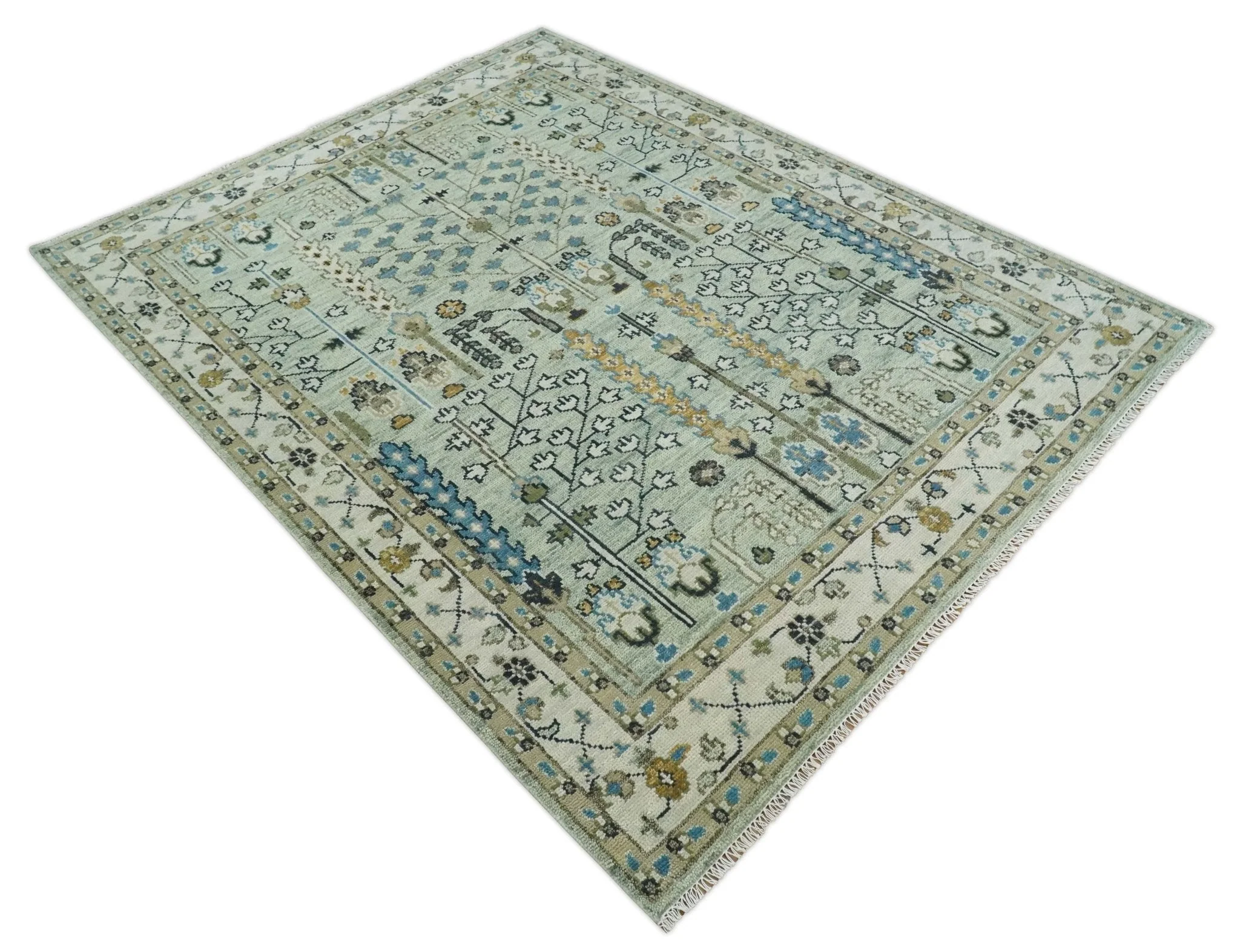Ready to Ship Antique Moss Green and Ivory Hand Knotted Traditional Wool Area Rug - Image 11