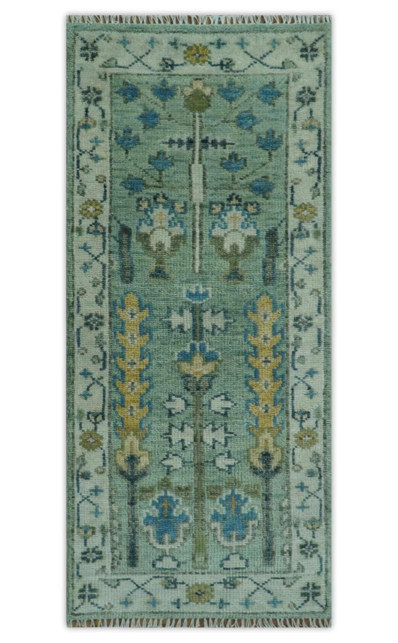 Ready to Ship Antique Moss Green and Ivory Hand Knotted Traditional Wool Area Rug - Image 12
