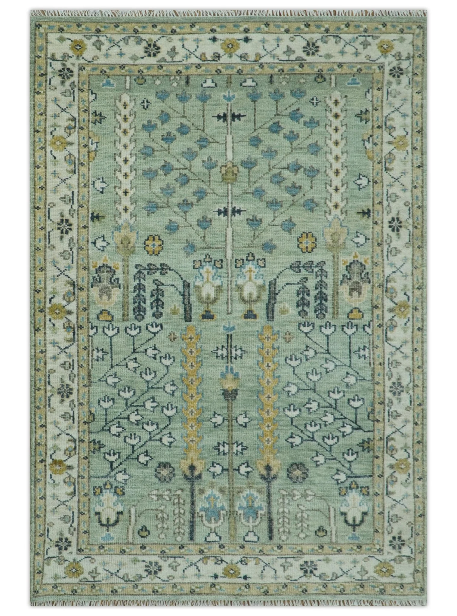 Ready to Ship Antique Moss Green and Ivory Hand Knotted Traditional Wool Area Rug - Image 13