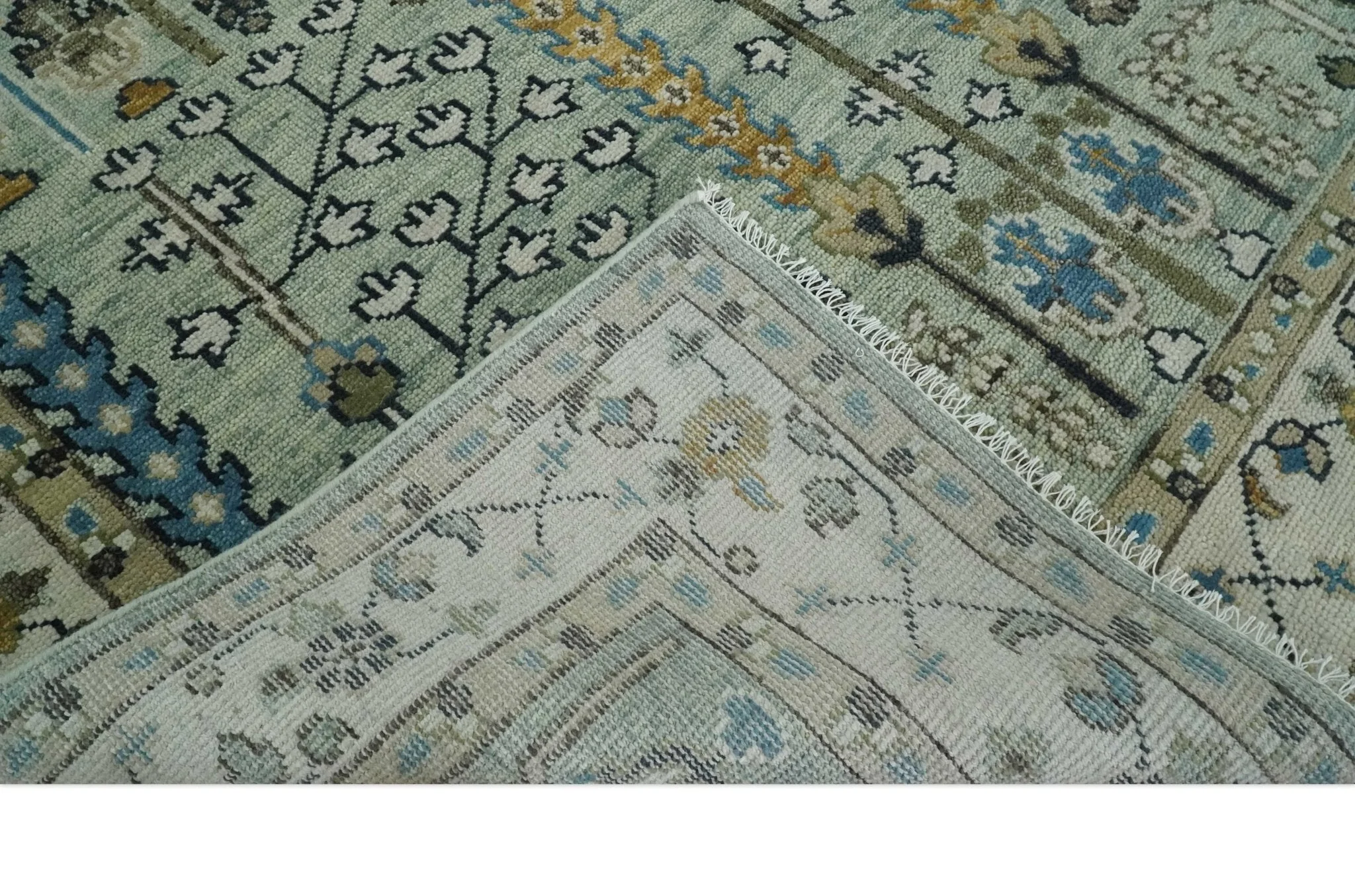 Ready to Ship Antique Moss Green and Ivory Hand Knotted Traditional Wool Area Rug - Image 7