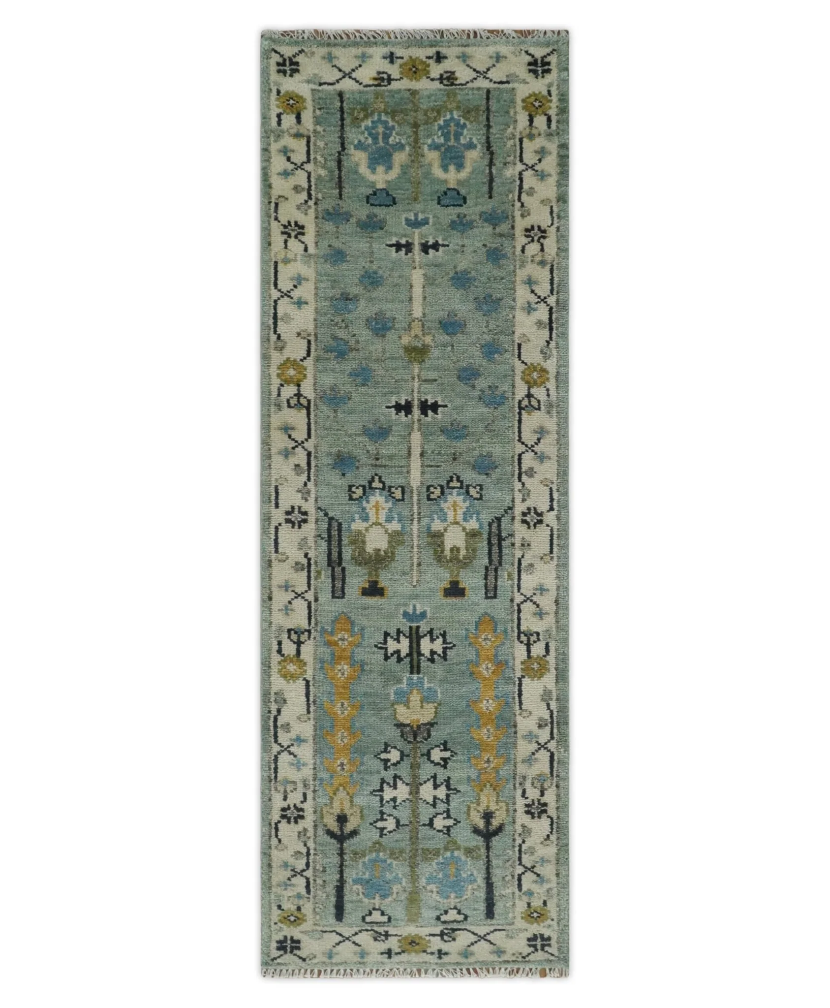 Ready to Ship Antique Moss Green and Ivory Hand Knotted Traditional Wool Area Rug - Image 9