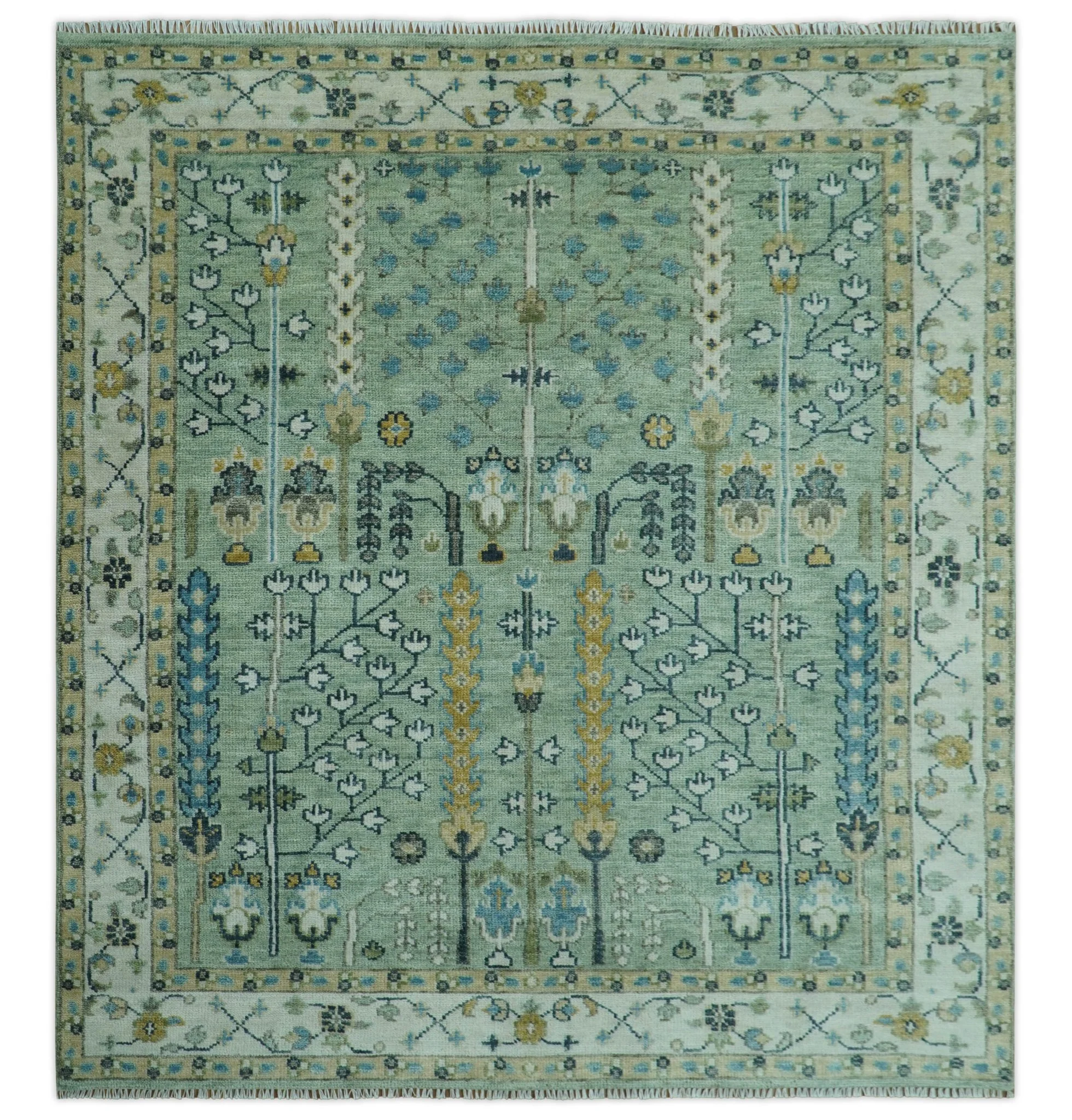 Moss Green and Ivory Multi Size Vintage Wool Hand Knotted Rug - Image 12