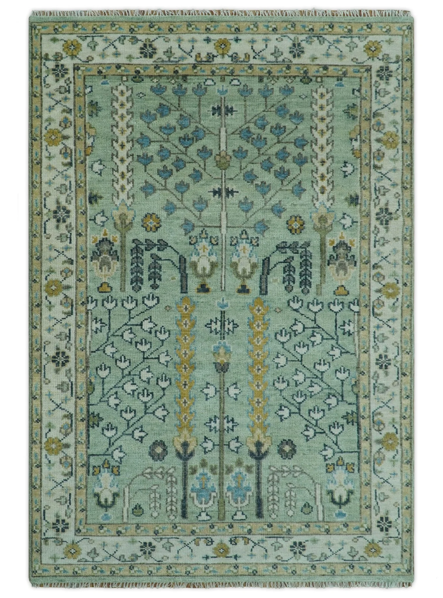 Moss Green and Ivory Multi Size Vintage Wool Hand Knotted Rug - Image 13