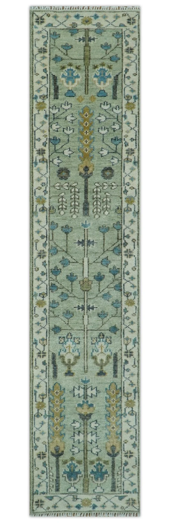 Moss Green and Ivory Multi Size Vintage Wool Hand Knotted Rug - Image 14