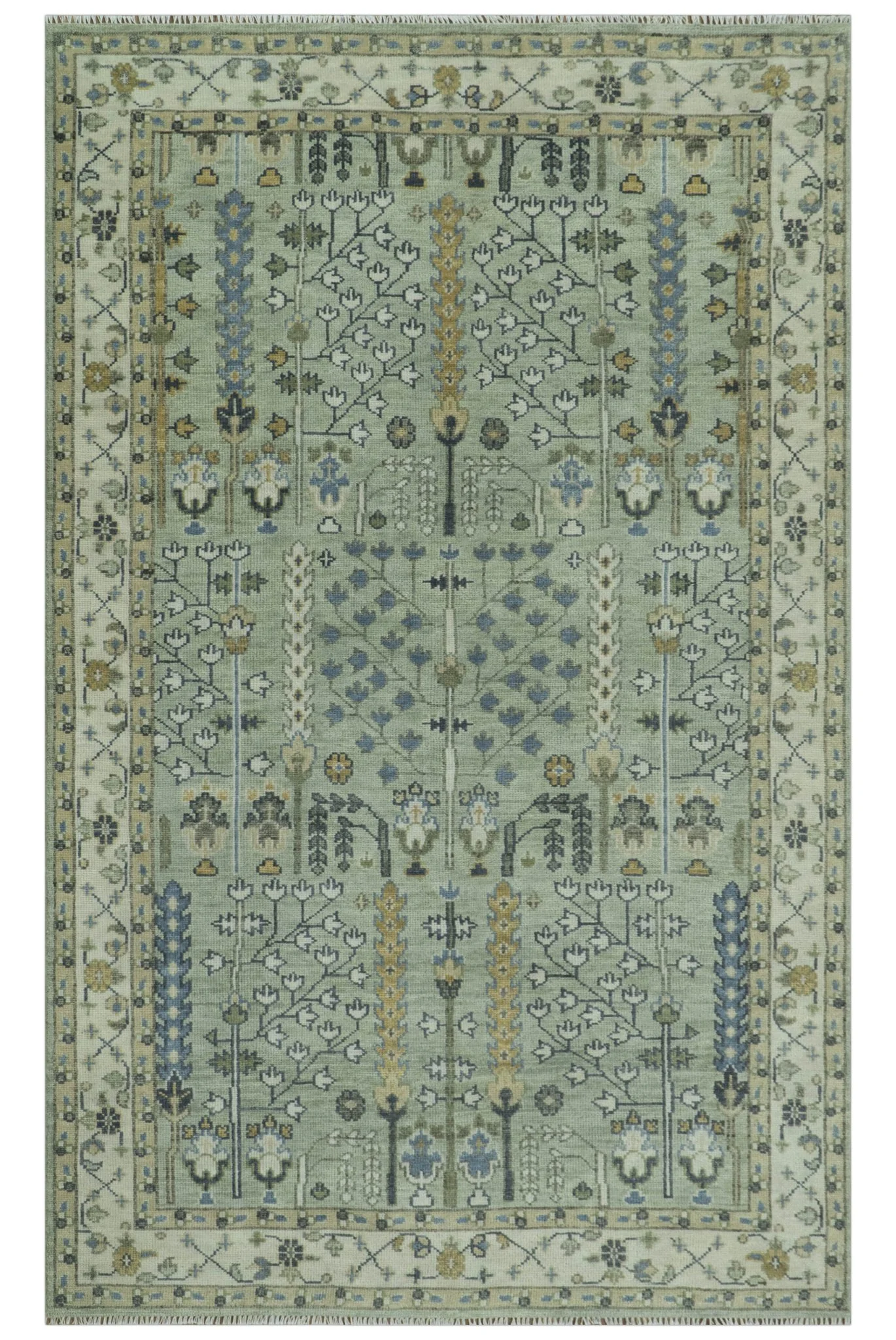 Moss Green and Ivory Multi Size Vintage Wool Hand Knotted Rug - Image 15