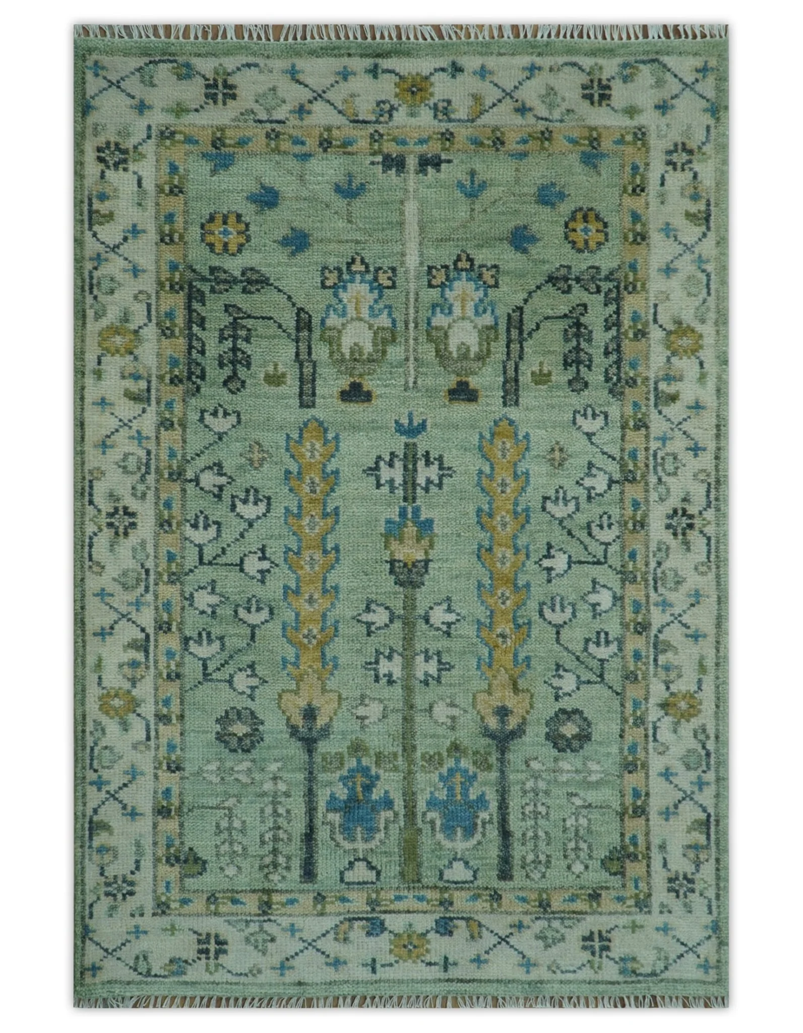 Moss Green and Ivory Multi Size Vintage Wool Hand Knotted Rug - Image 16