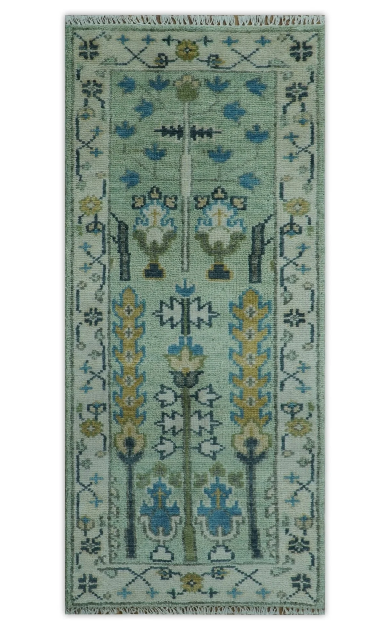 Moss Green and Ivory Multi Size Vintage Wool Hand Knotted Rug - Image 17